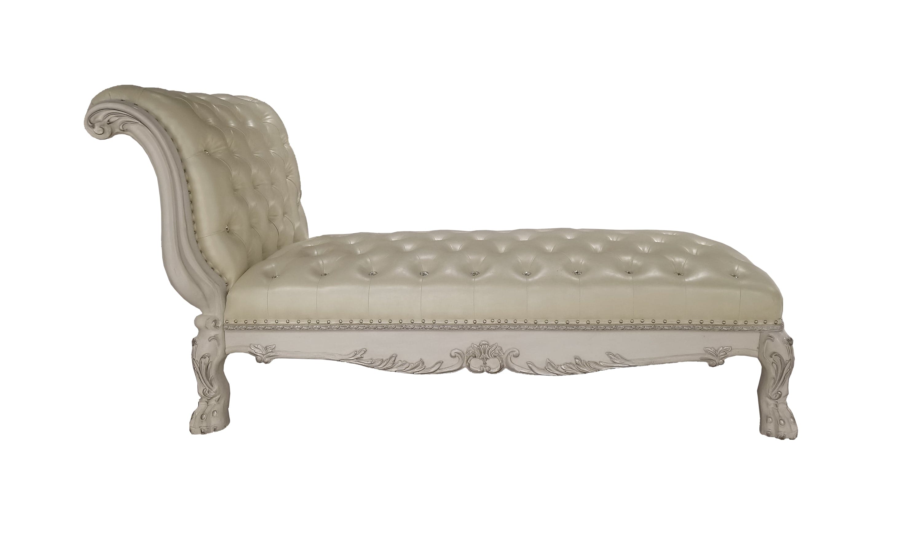 ACME Dresden  Chaise w/Pillow, Synthetic Leather & Bone White Finish AC01693