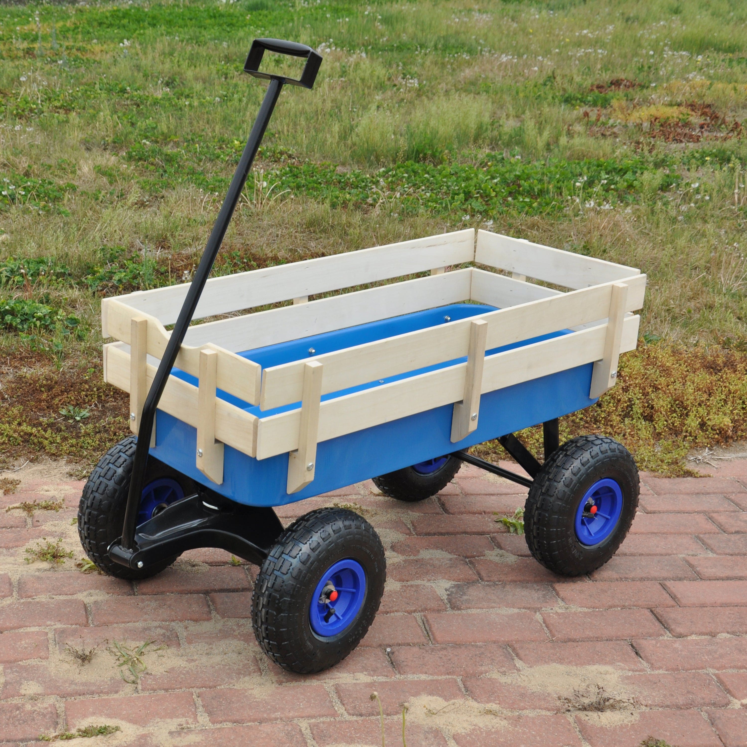 Outdoor Wagon All Terrain Pulling w/Wood Railing Air Tires Children Kid Garden