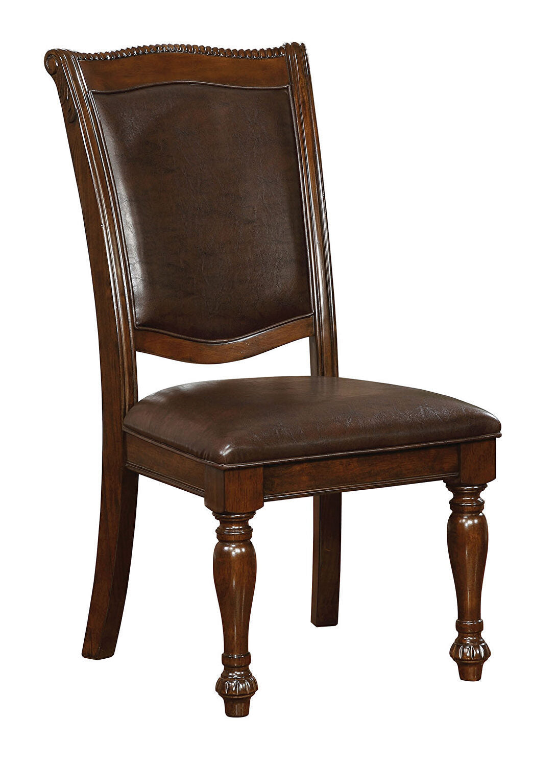 Glorious Classic Traditional Dining Chairs Cherry Solid wood Leatherette Seat Set of 2pc Side Chairs Turned Legs Kitchen Dining Room