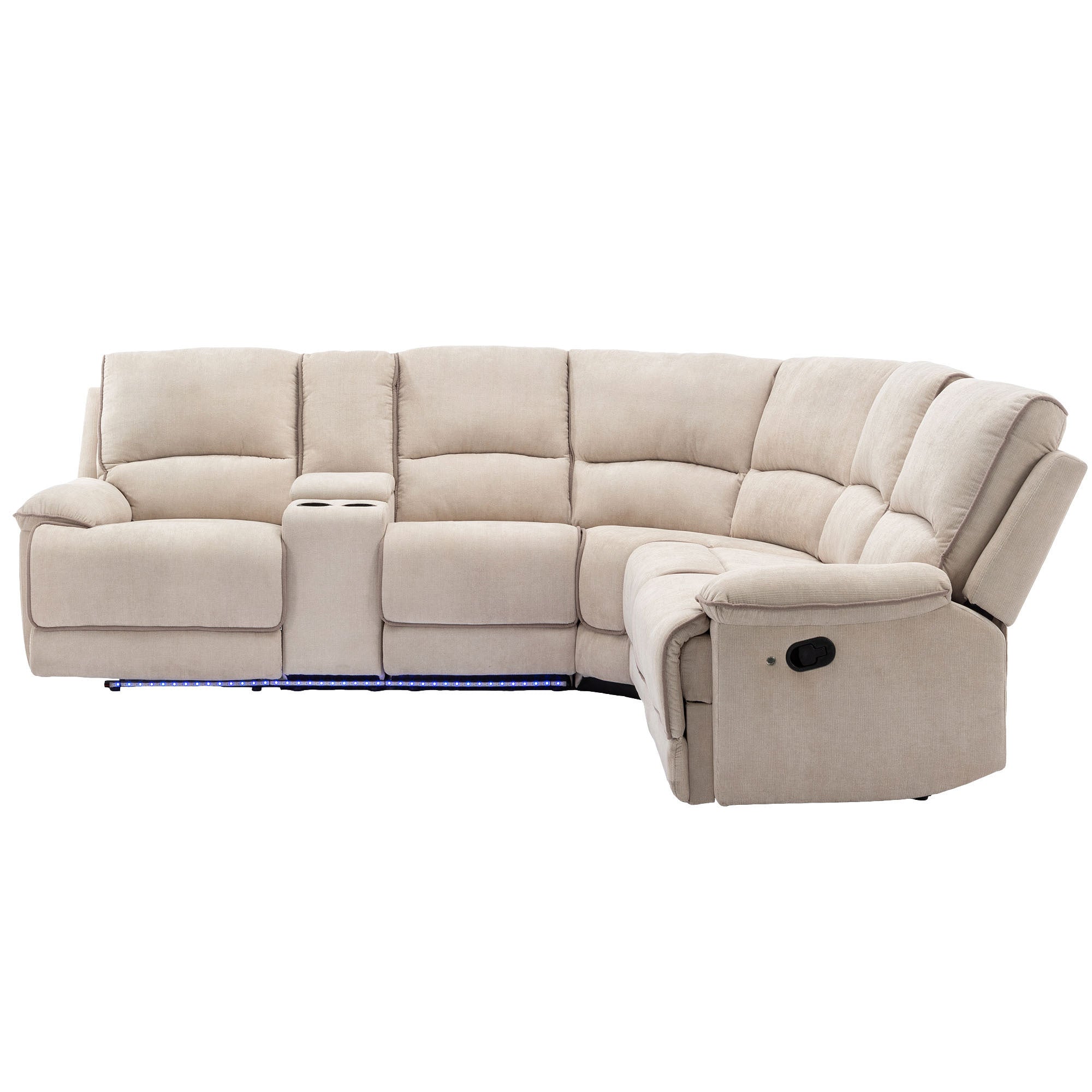 94.8" Modern Manual Reclining Living Room Furniture Set with USB Ports, Hidden Storage, LED Light Strip and 2 Cup Holders, Cream