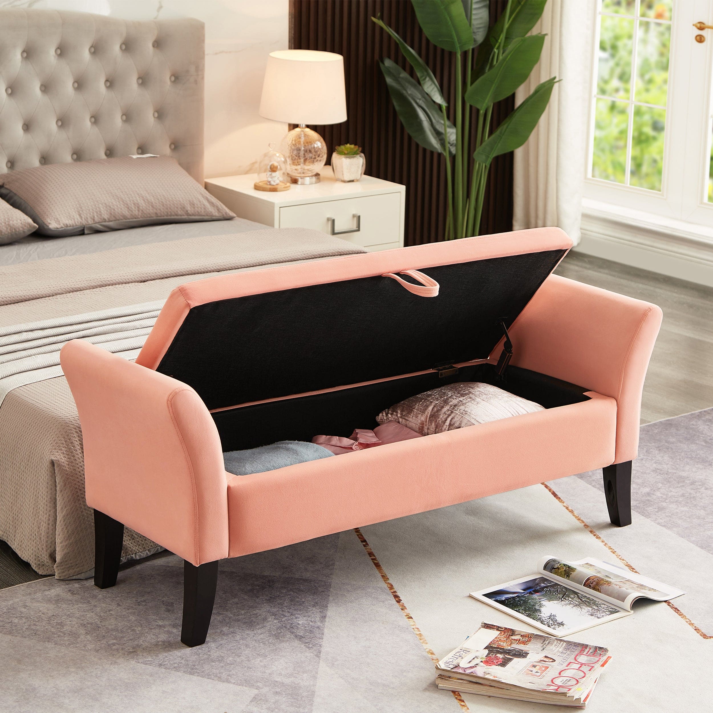 51.5" Bed Bench with Storage Pinlk Velvet