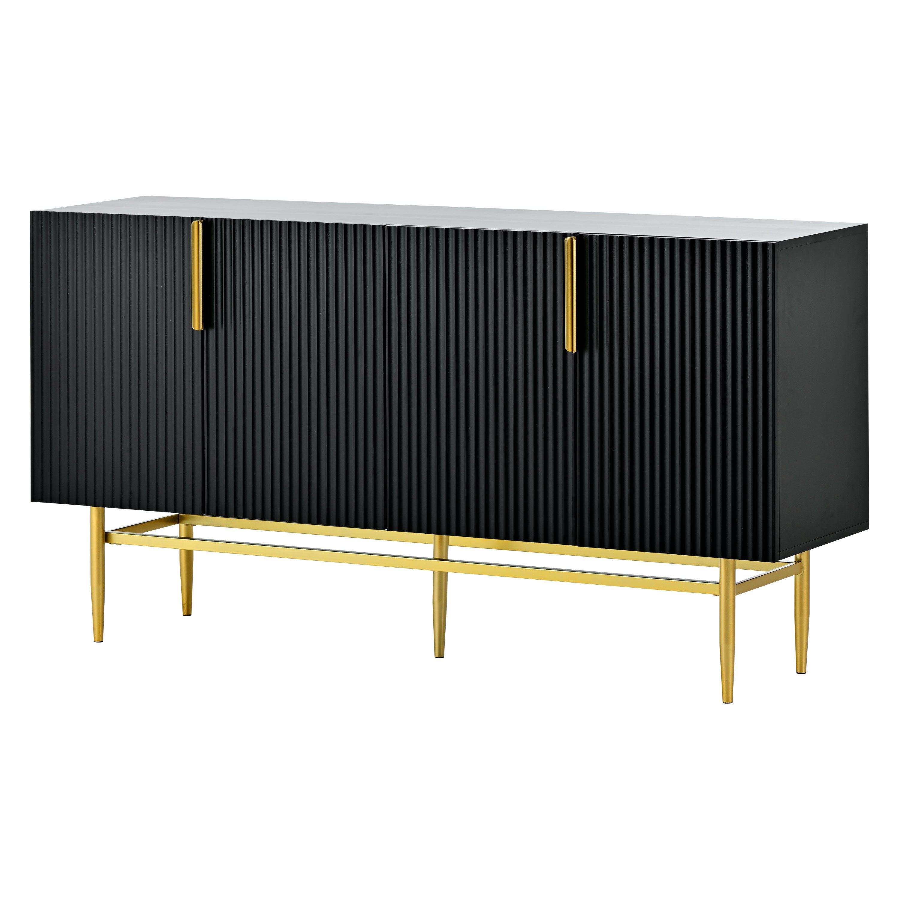 TREXM Modern Elegant 4-door Sideboard Gold Metal Handle Buffet Cabinet for Dining Room, Living Room, Bedroom, Hallway (Black)