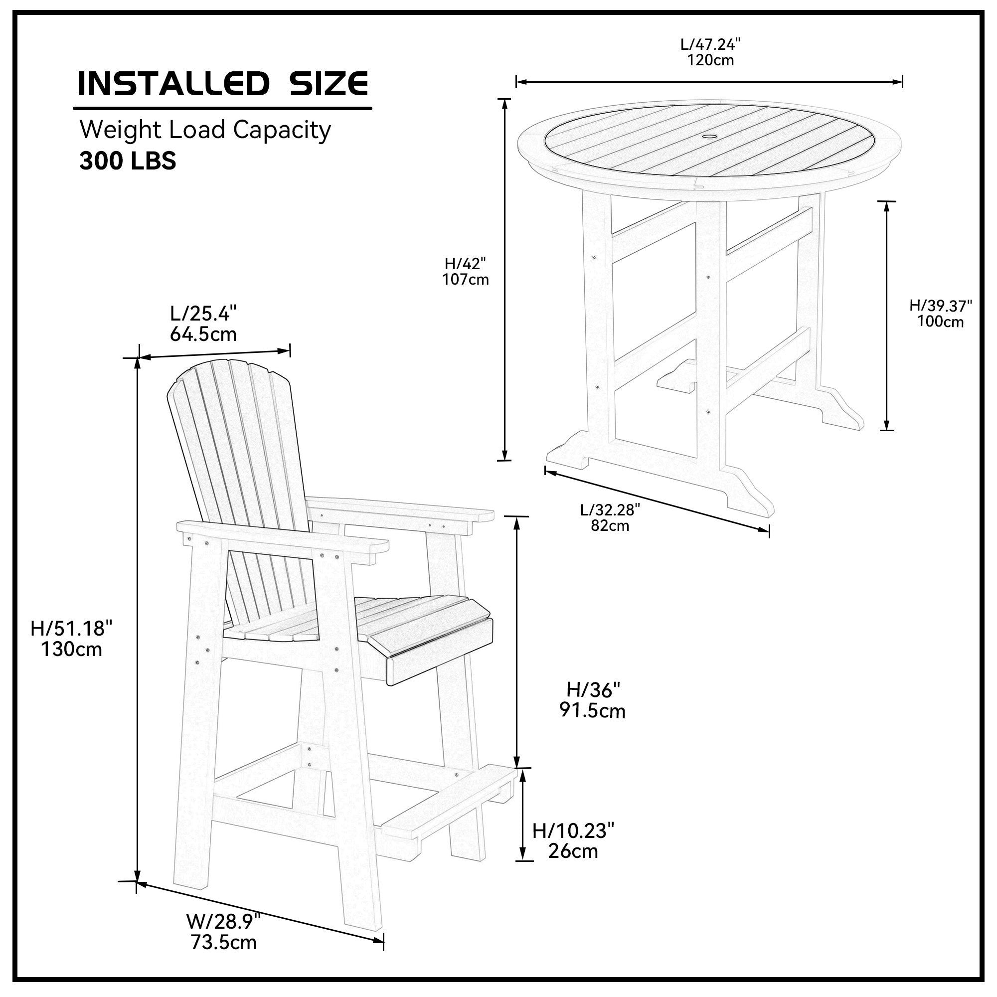 HDPE Patio Bar Table Set High Top Outdoor Table and Chairs Set of 5 Bar Table & Stools Set with Tall Adirondack Chairs Set for 4