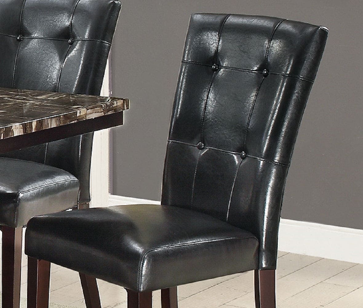 Modern Parson Chairs Black Faux Leather Tufted Set of 2 Side Chairs Dining Seatings