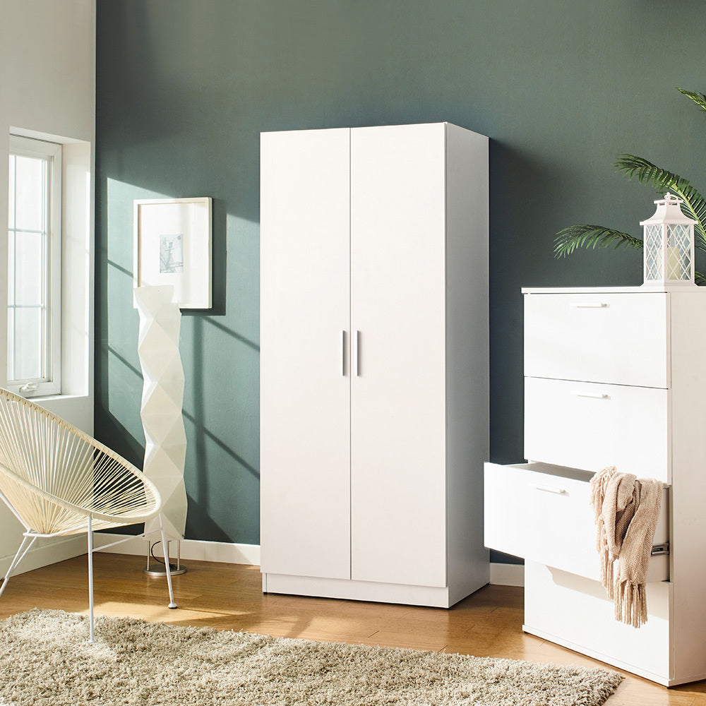 Viviane Contemporary Wood Closet with Hanging Bars and Five Shelves in White