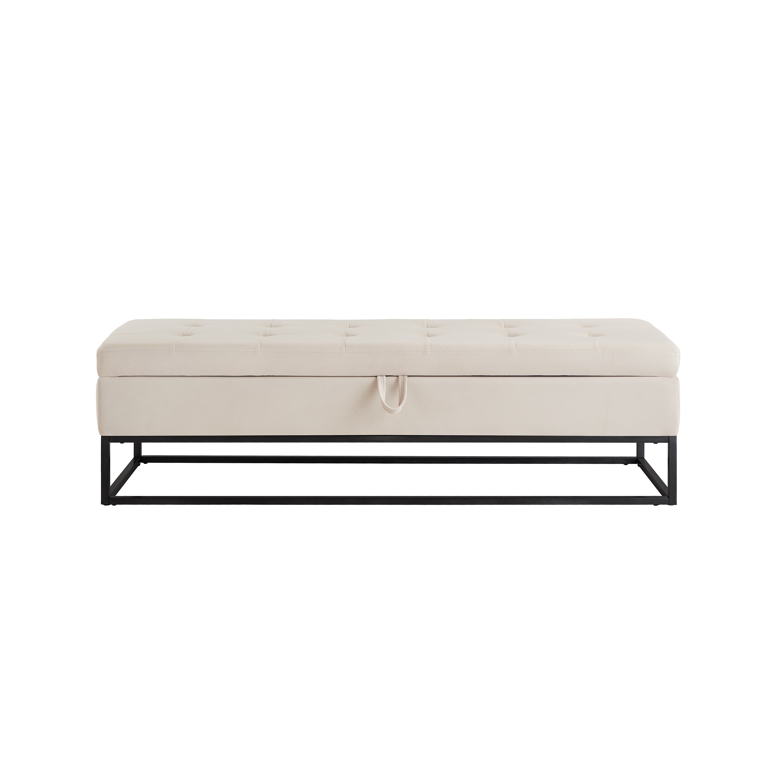 58.6" Bed Bench Metal Base with Storage Beige Velvet