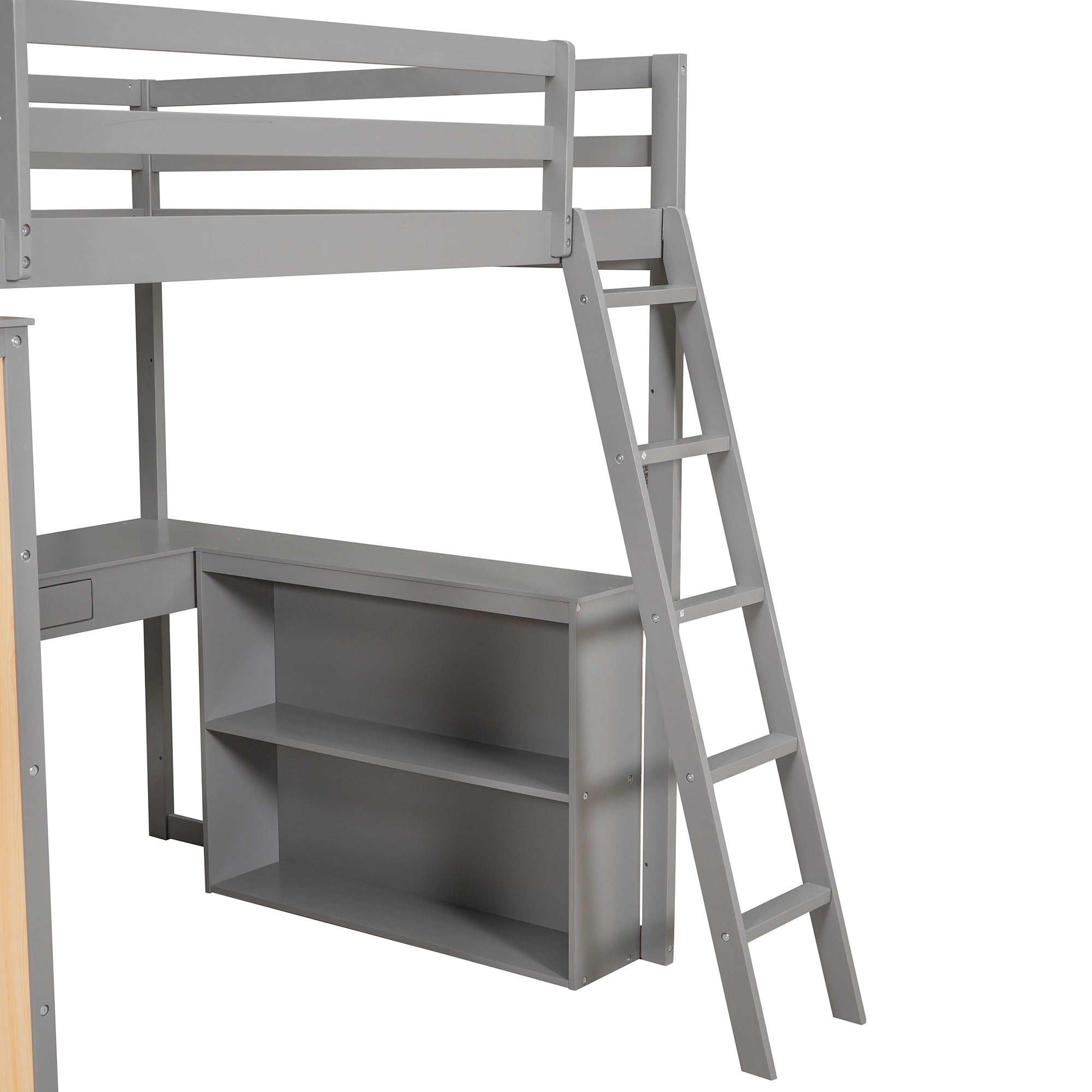 Full Size Loft Bed with Ladder, Shelves, and Desk, Gray(OLD SKU:LT100226AAE)