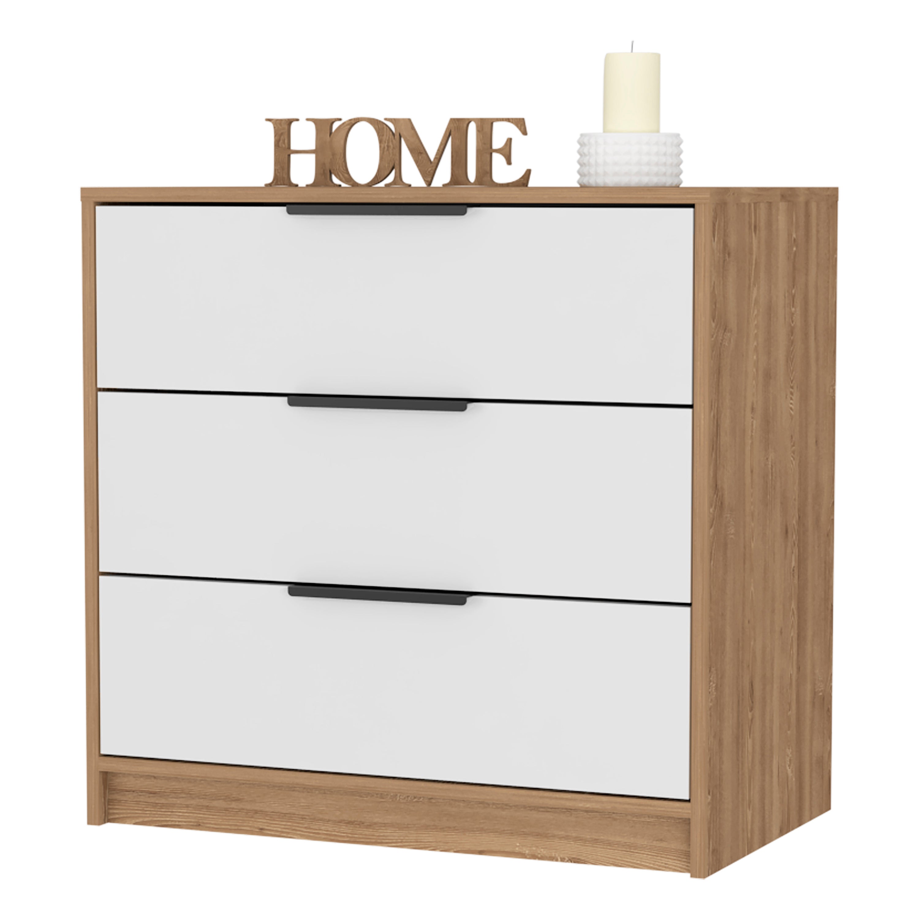 3 Drawers Dresser Maryland, Superior Top, White / Pine Finish