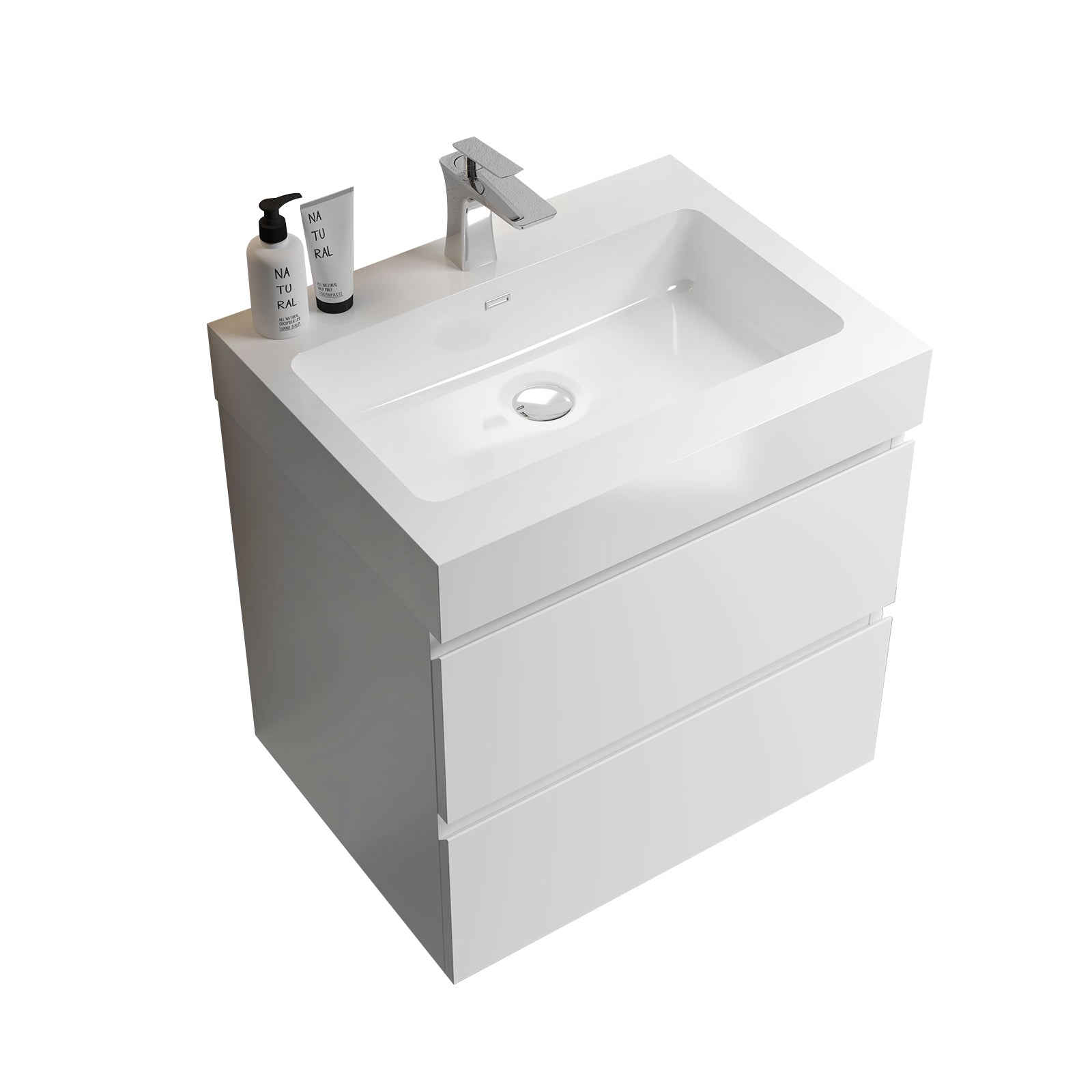 U005-Alice24-201 Alice 24" White Bathroom Vanity with Sink, Large Storage Wall Mounted Floating Bathroom Vanity for Modern Bathroom, One-Piece Sink Basin without Drain and Faucet