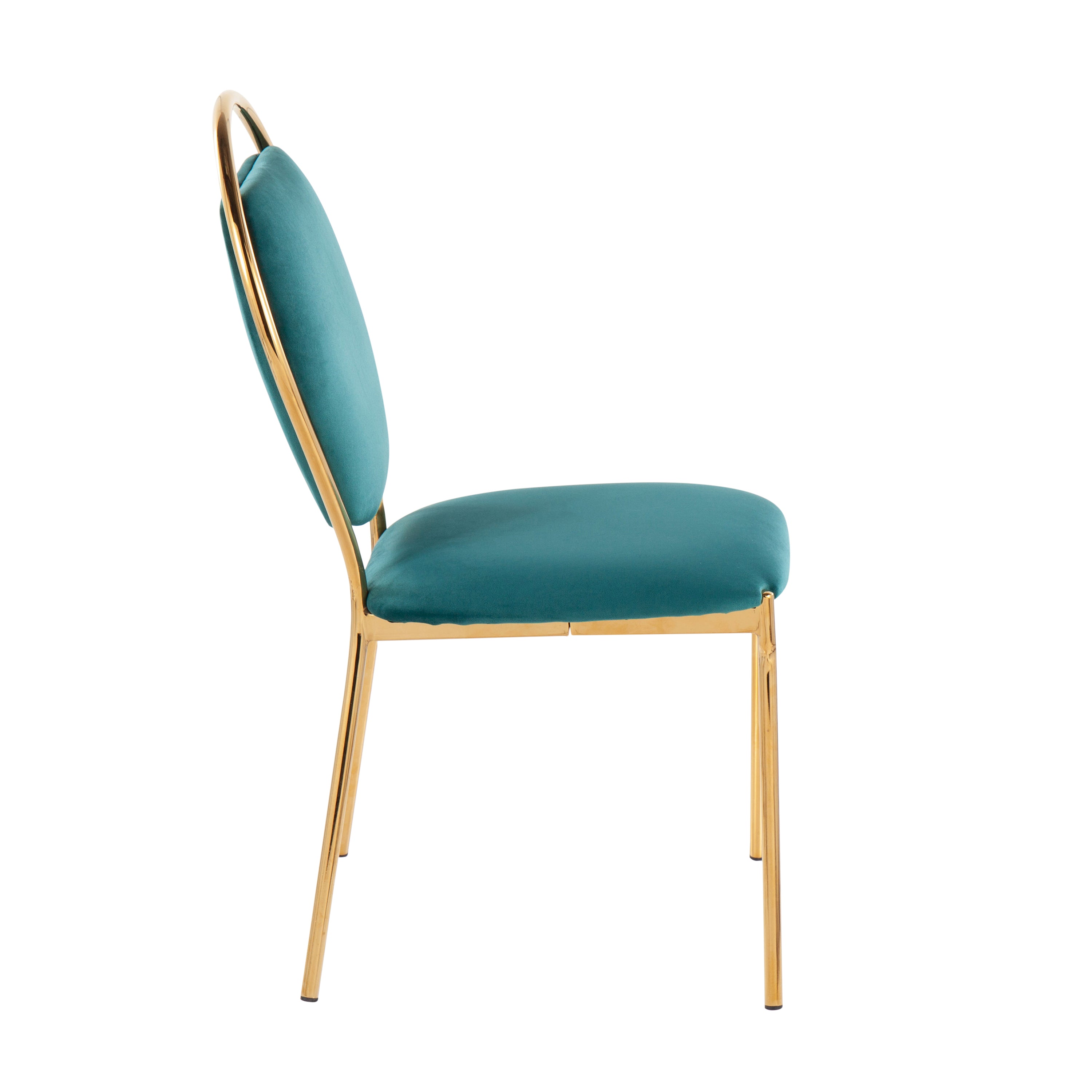 Keyhole Contemporay/Glam Dining Chair in Gold Metal and Green Velvet by LumiSource - Set of 2