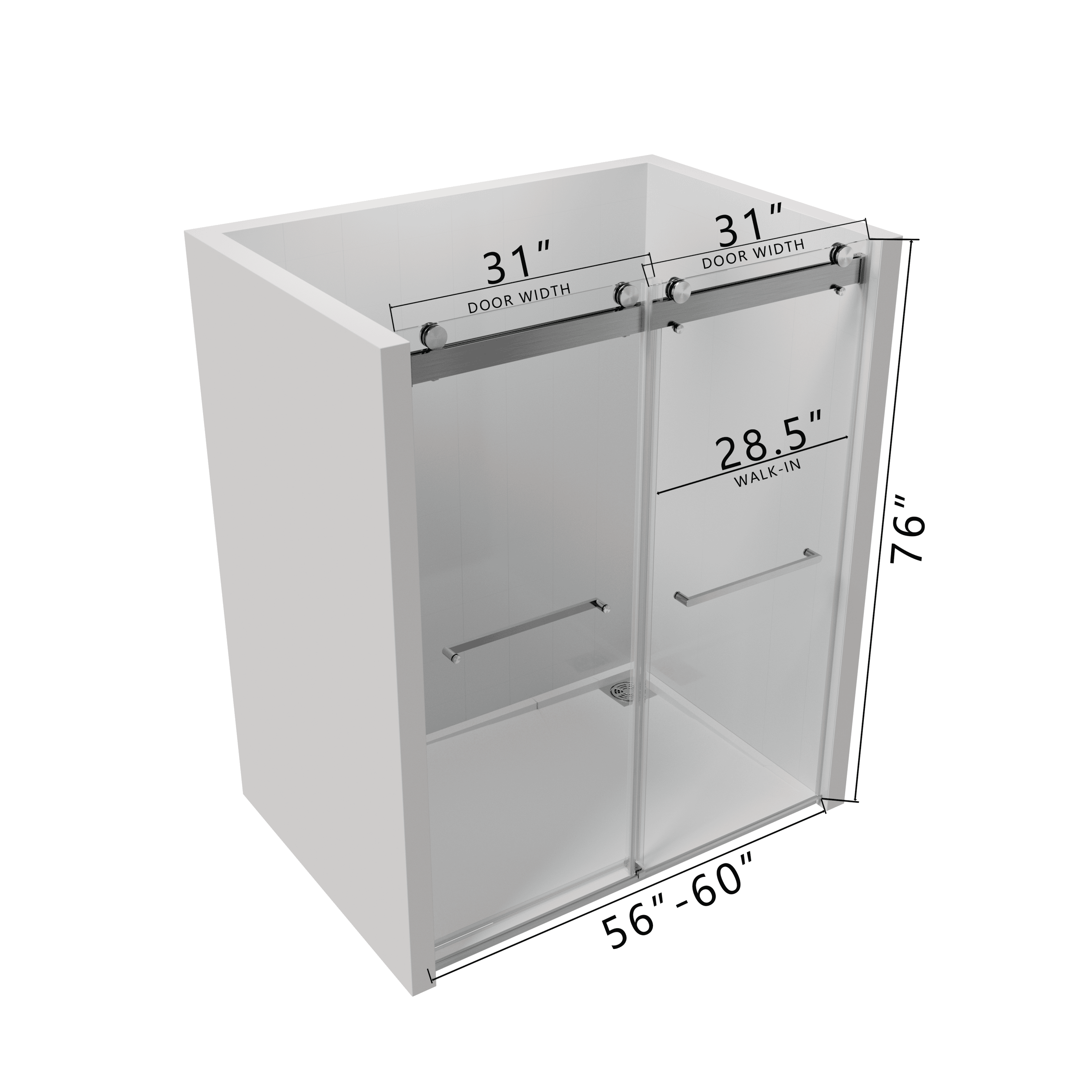 60" W x 76" H Double Sliding Frameless Soft-Close Shower Door with Premium 3/8 Inch (10mm) Thick Tampered Glass in Brushed Nickel  22D02-60BN