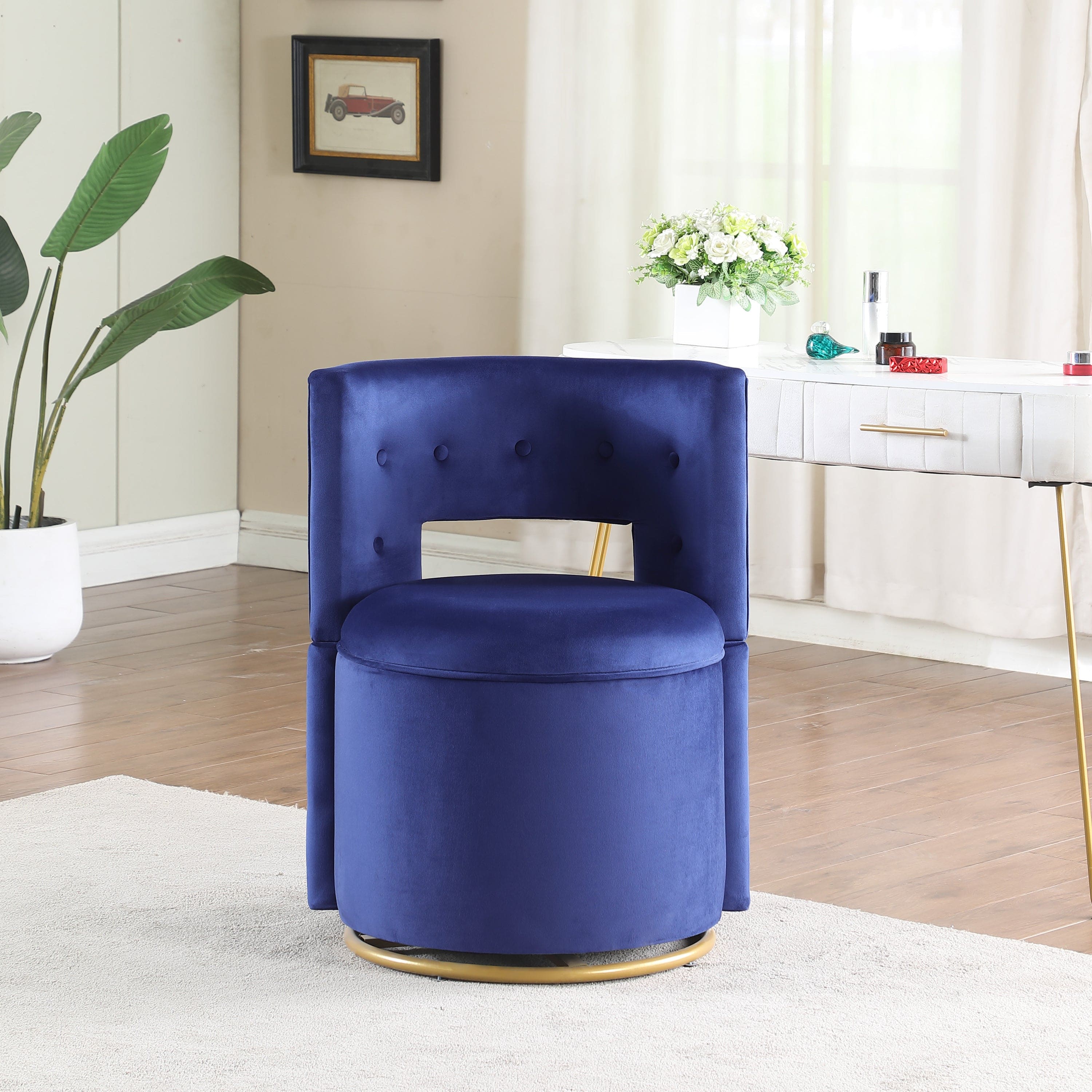 360° Swivel Accent Chair with Storage Function, Velvet Curved Chair with Gold Metal Base for Living Room, Nursery, Bedroom [Video]