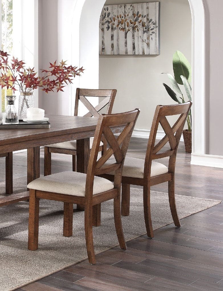 Dining Table and 6x Side Chairs Natural Brown Finish Solid wood 7pc Dining Table Wooden Contemporary Style Kitchen Dining Room Furniture