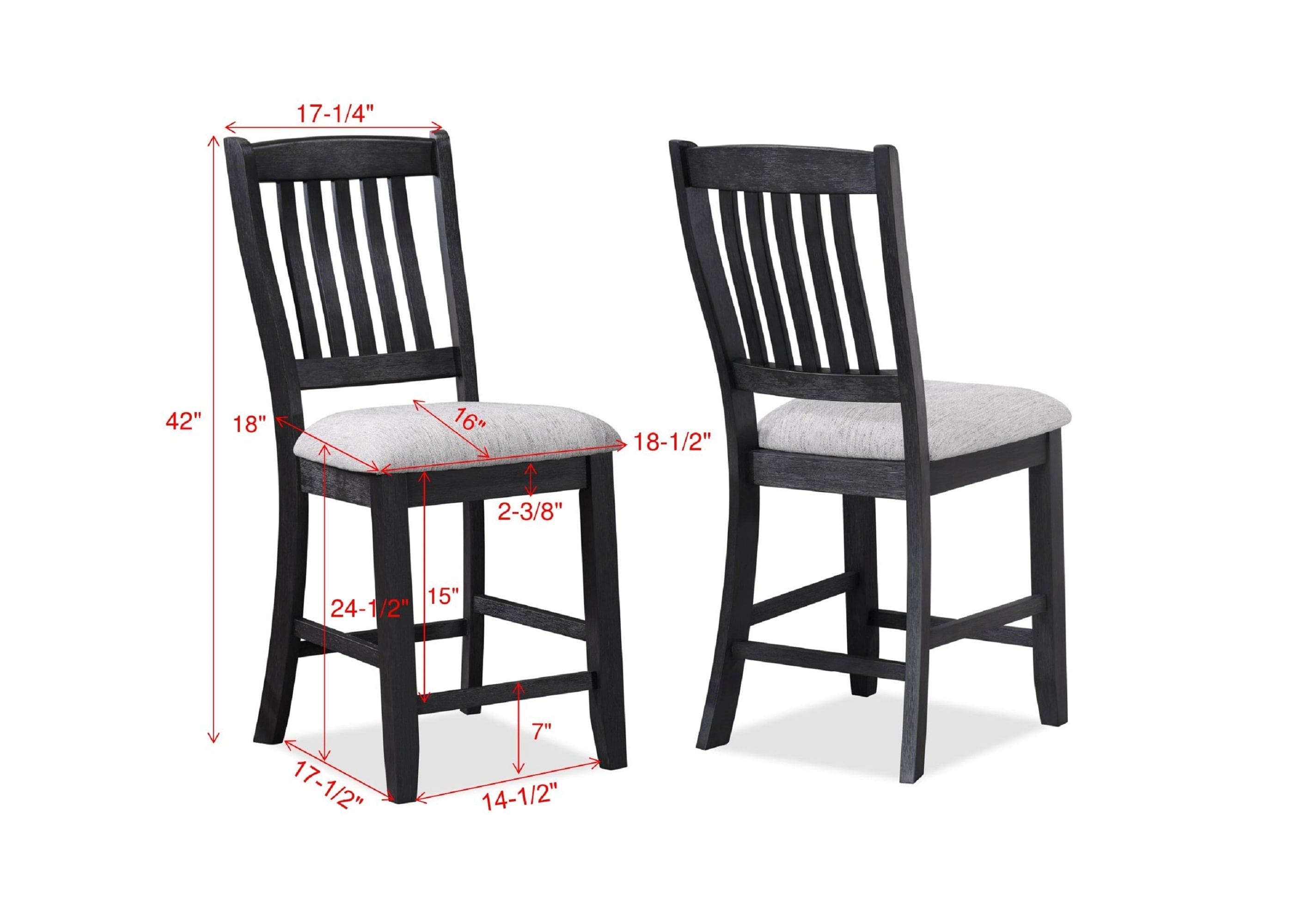 2pc Farmhouse Counter Height Upholstered Dining Chair Stools Upholstered with Comfortable Gray Padded Fabric Dark Gray Finish Wooden Dining Room Furniture