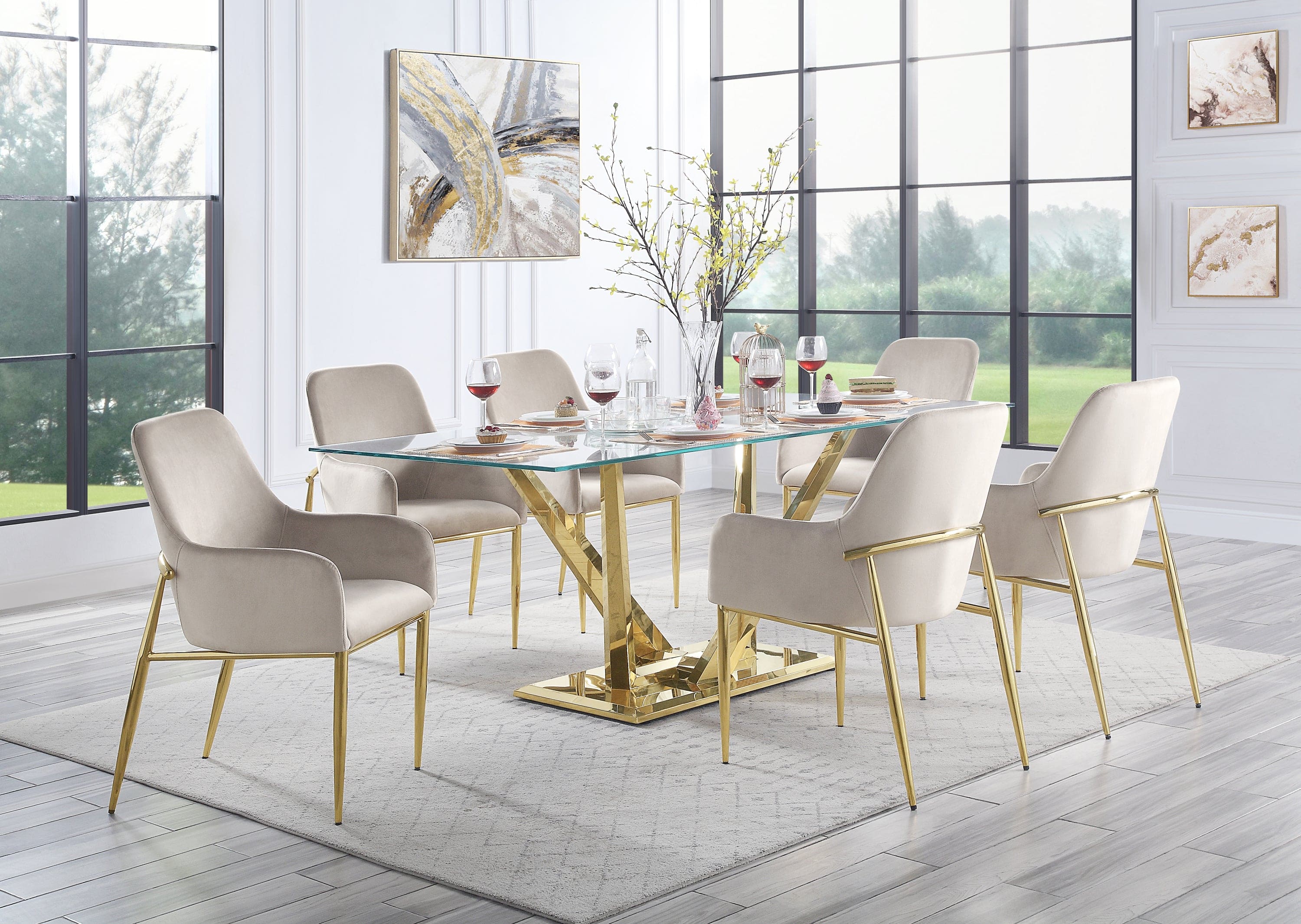 ACME Barnard Side Chair (Set-2) in Gray Velvet & Mirrored Gold Finish DN00220