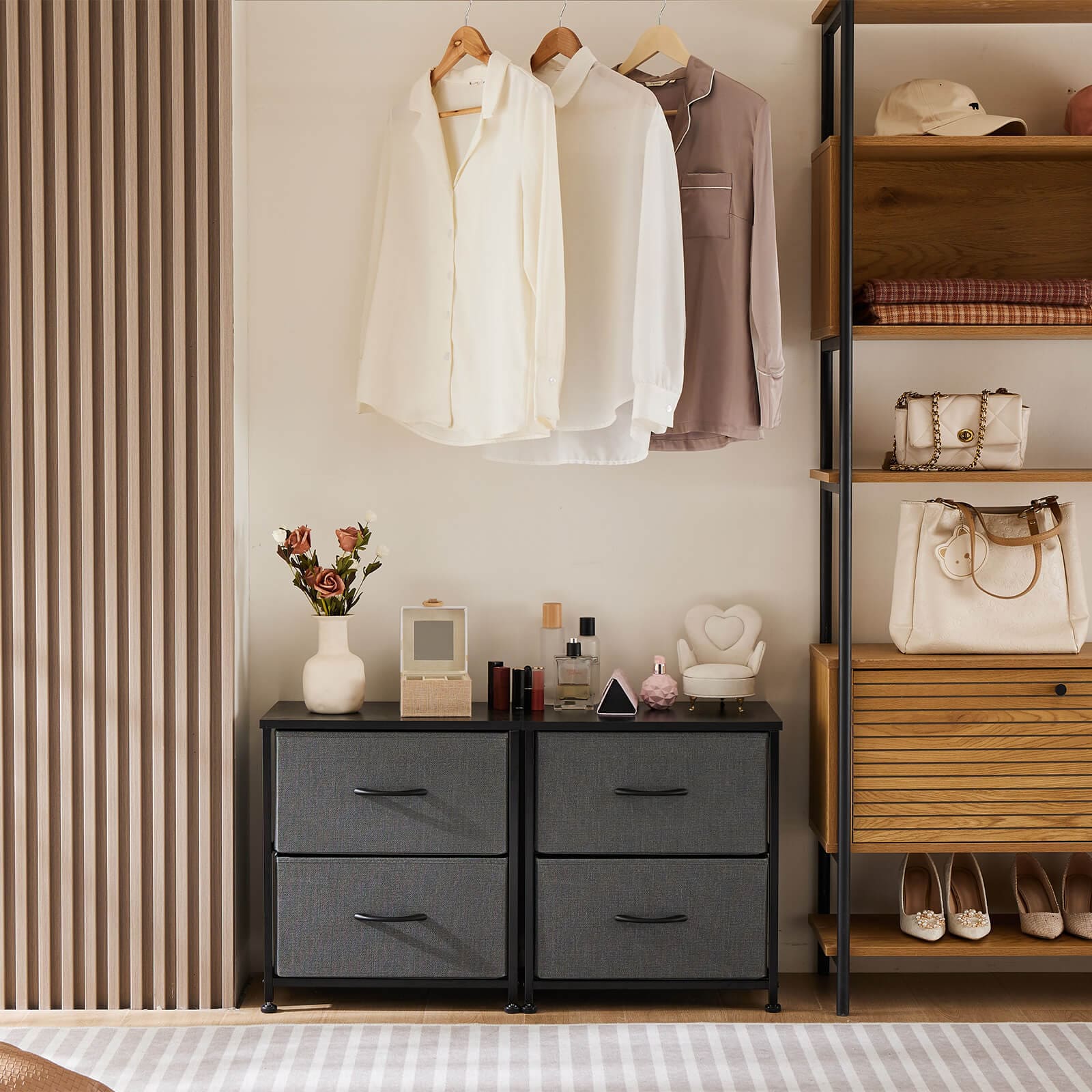 Drawers Dresser Chest of Drawers,Metal Frame and Wood Top,2bc,Gray