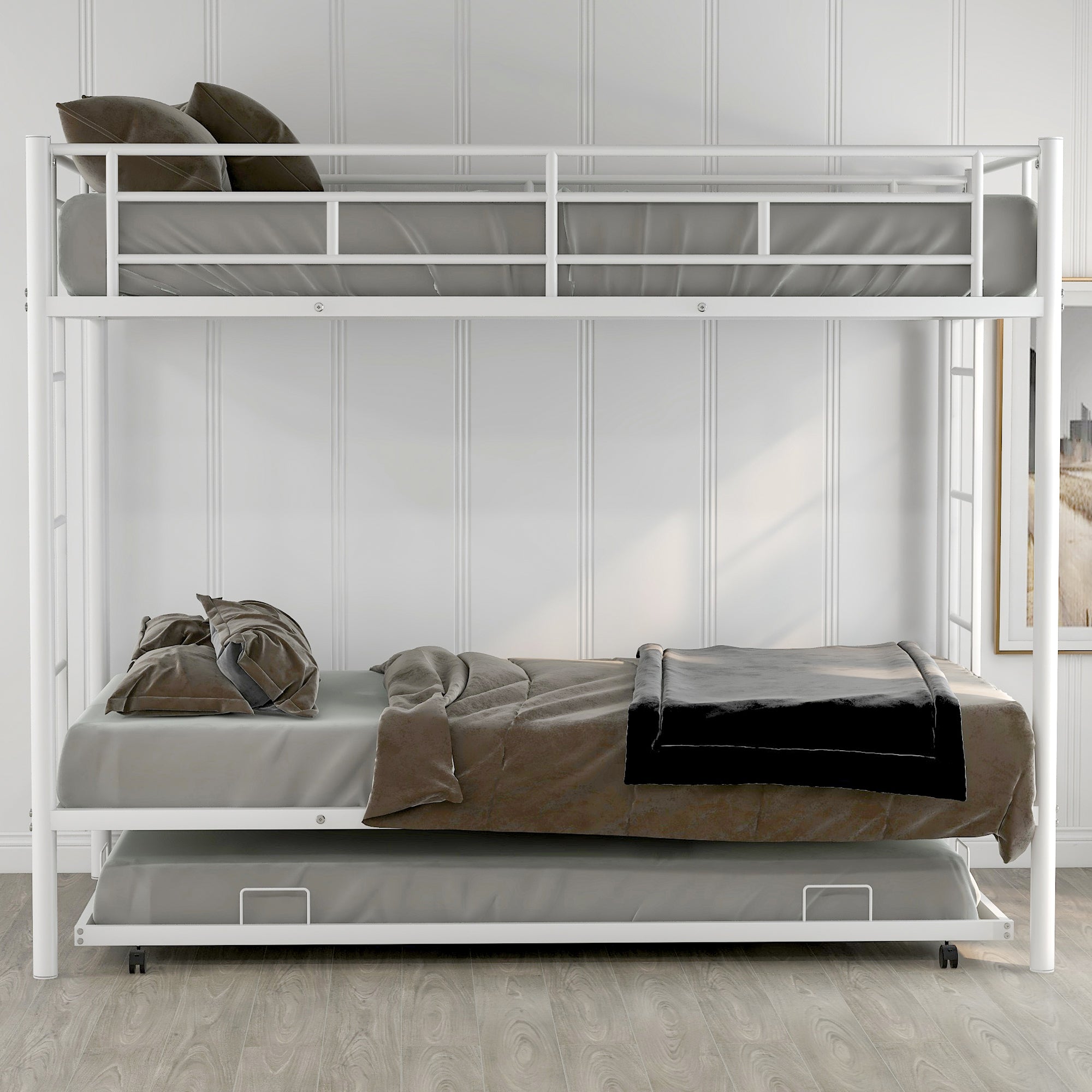 Twin over Twin Bunk Bed with Trundle, White(OLD SKU:MF192387AAK)