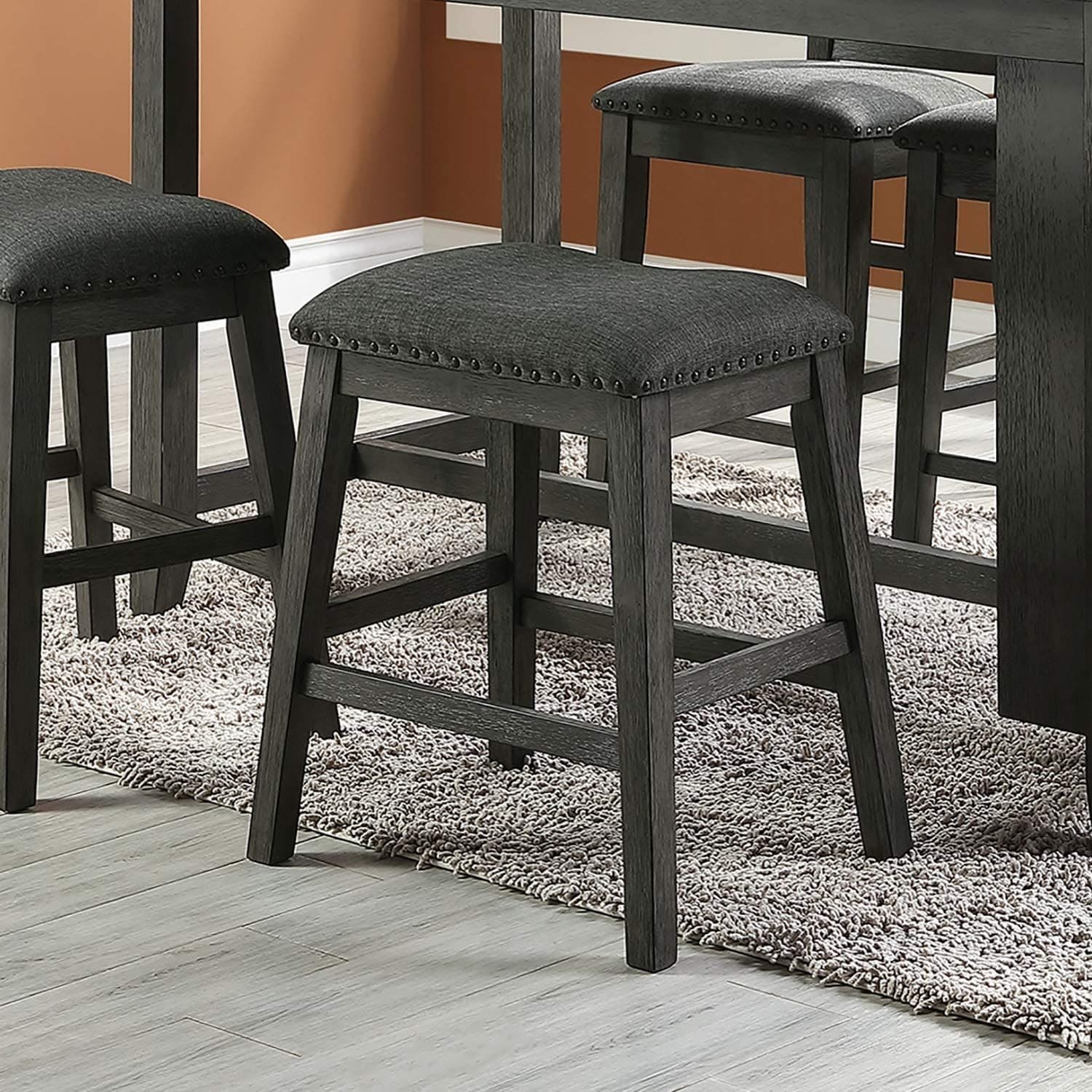 Modern Gray Finish 5pc Counter Height High Dining Table w Storage Shelves High Chairs And Stools Wooden Kitchen Breakfast Table Dining Room Furniture