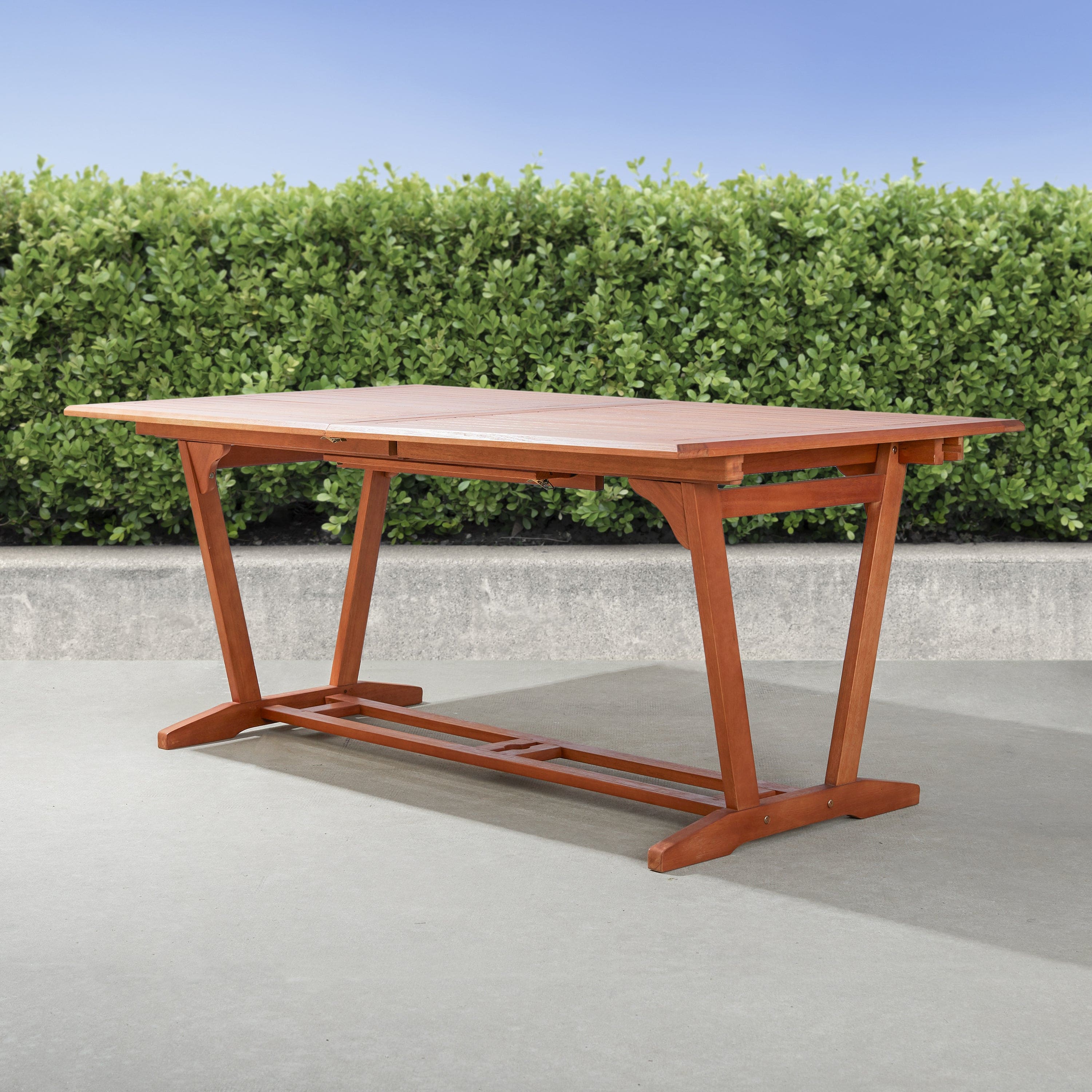 Carlton Reddish Brown Tropical Wood Patio  Dining Table with Folding Extension