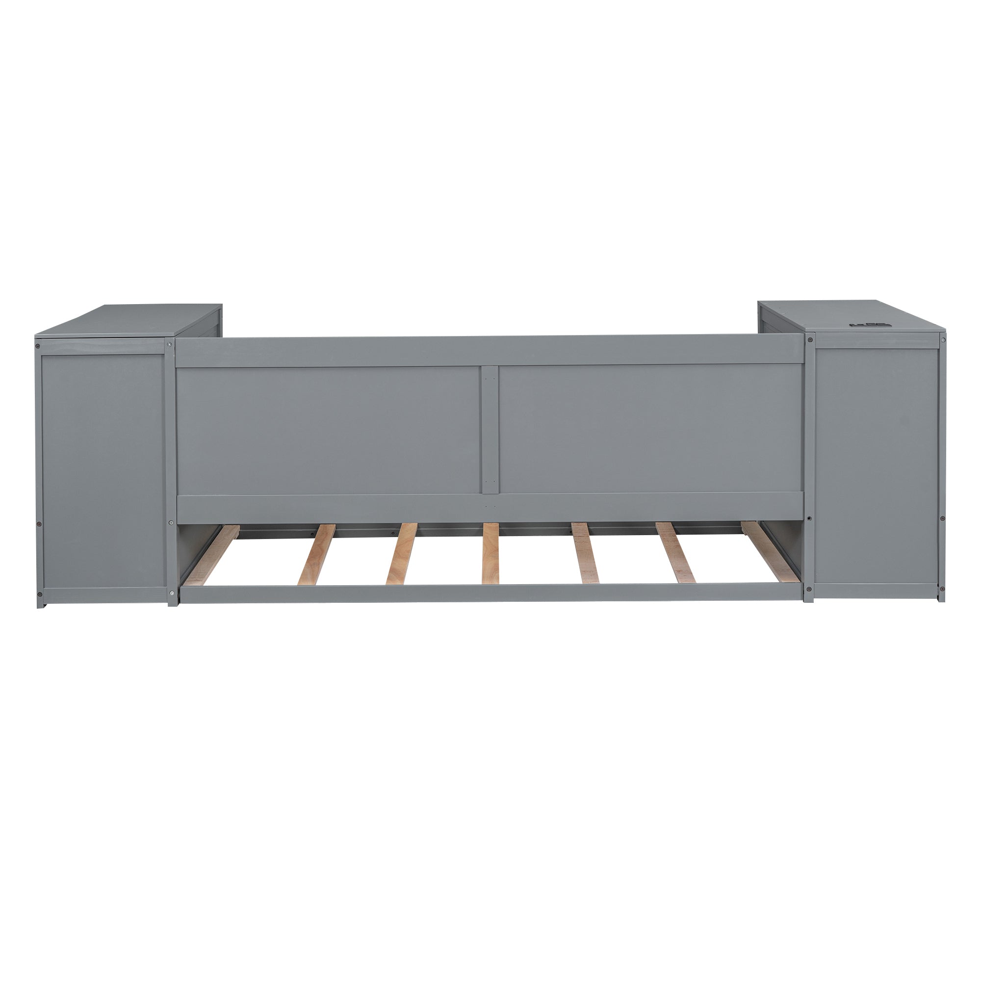 Twin Size Daybed with Storage Arms, Trundle and Charging Station, Gray