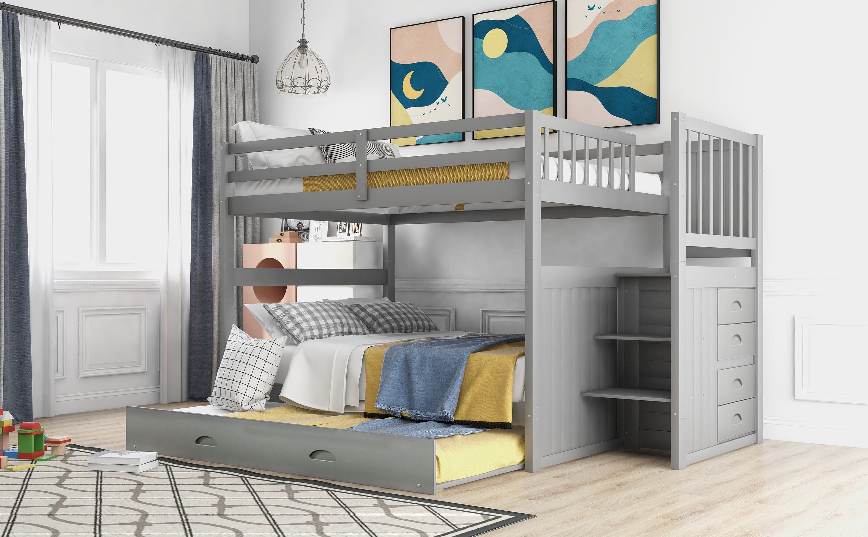 Full over Full Bunk Bed with Twin Size Trundle, Gray (old sku: LT000026AAE )