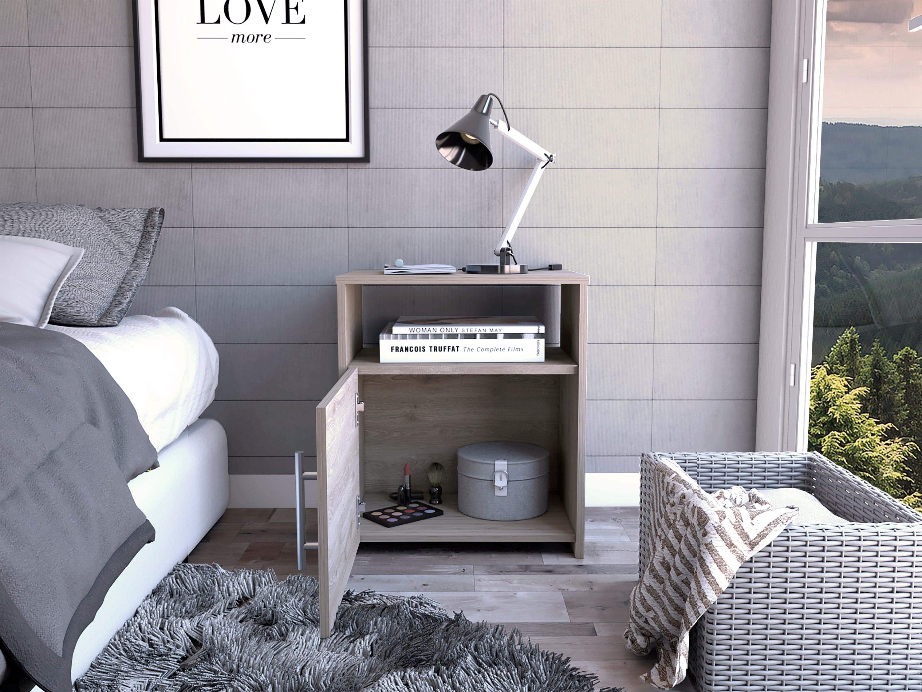 Nightstand Cuarzz, One Cabinet, Light Gray Finish