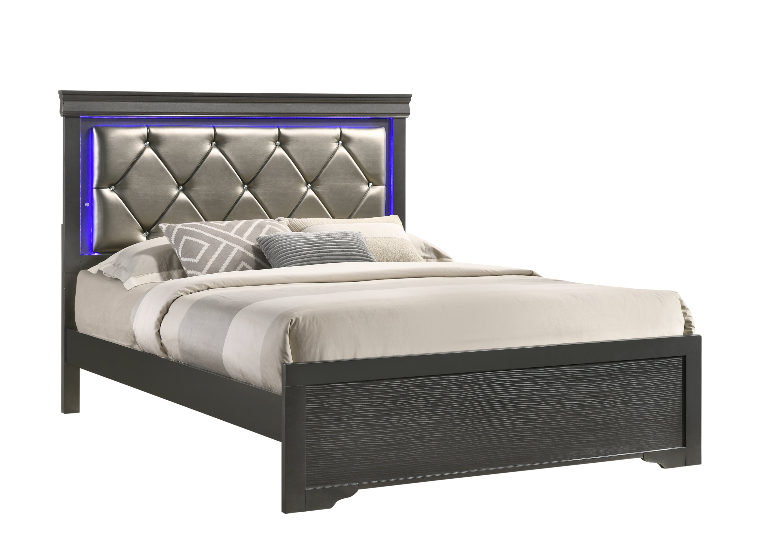 Brooklyn Queen 4 Piece LED Bedroom set made with Wood in Gray