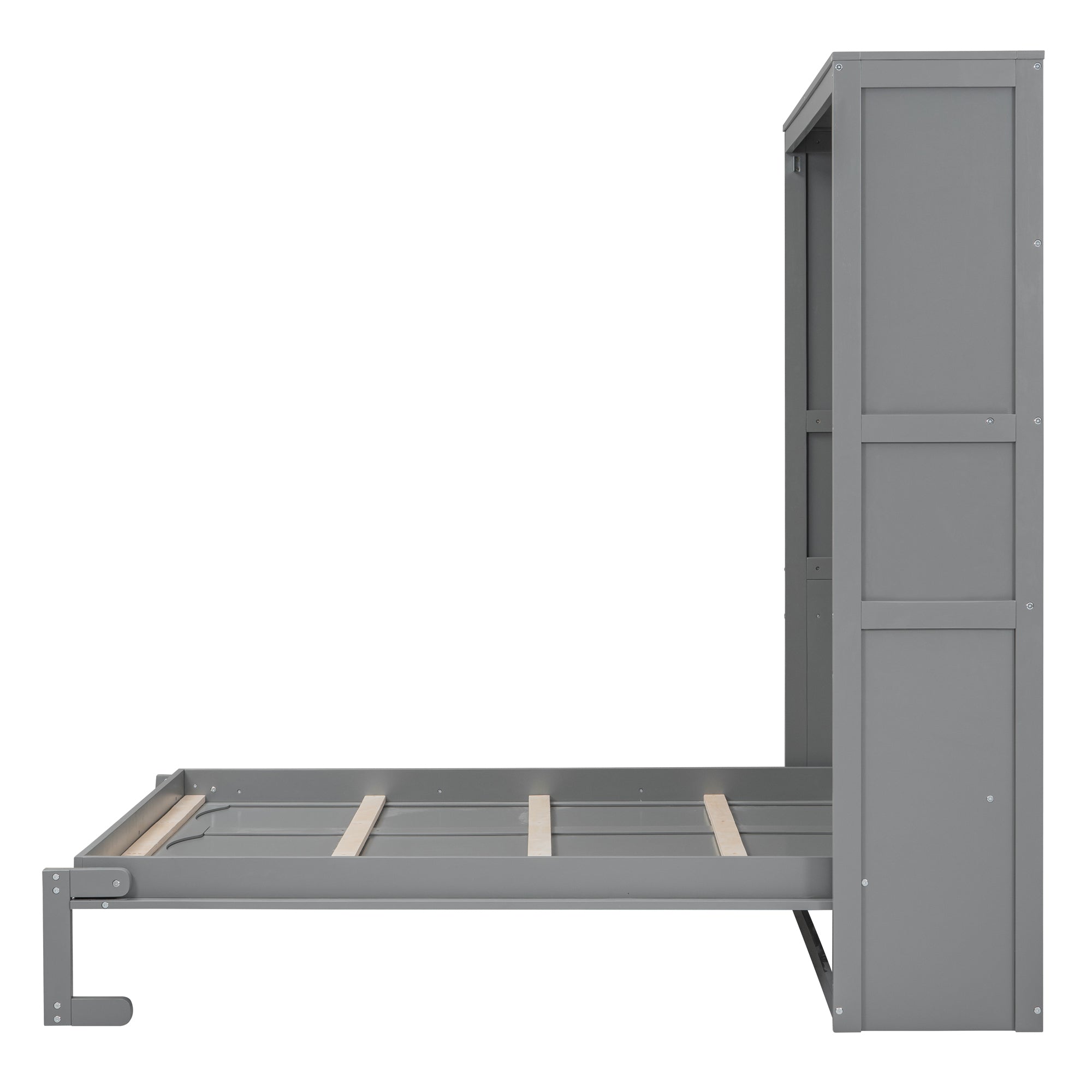 Full Size Murphy Bed Wall Bed with Shelves,Gray