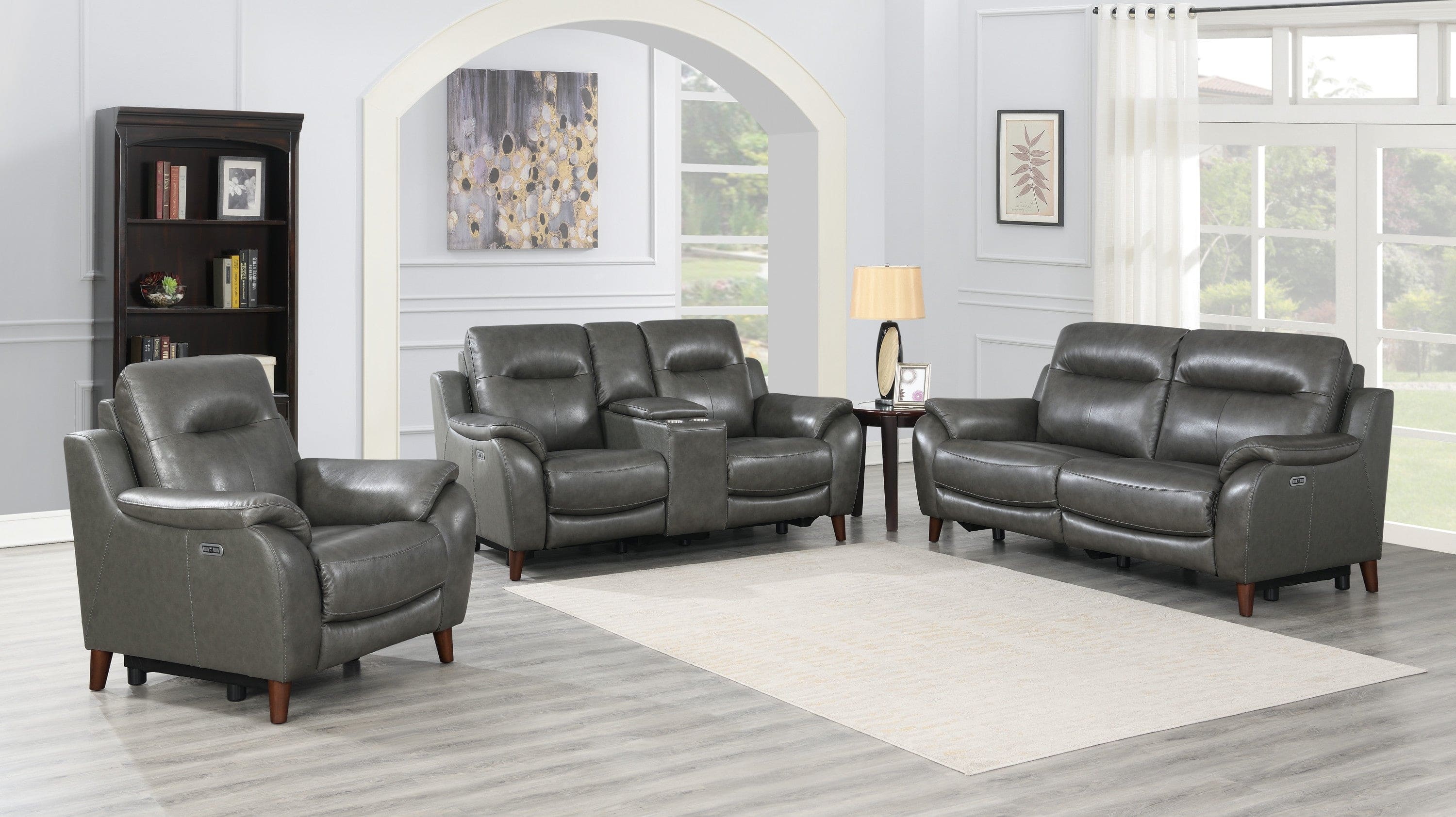 Luxurious Top Grain Leather Reclining Sofa - Power Footrest, Power Headrest - High Leg Design, Stylish and Comfortable