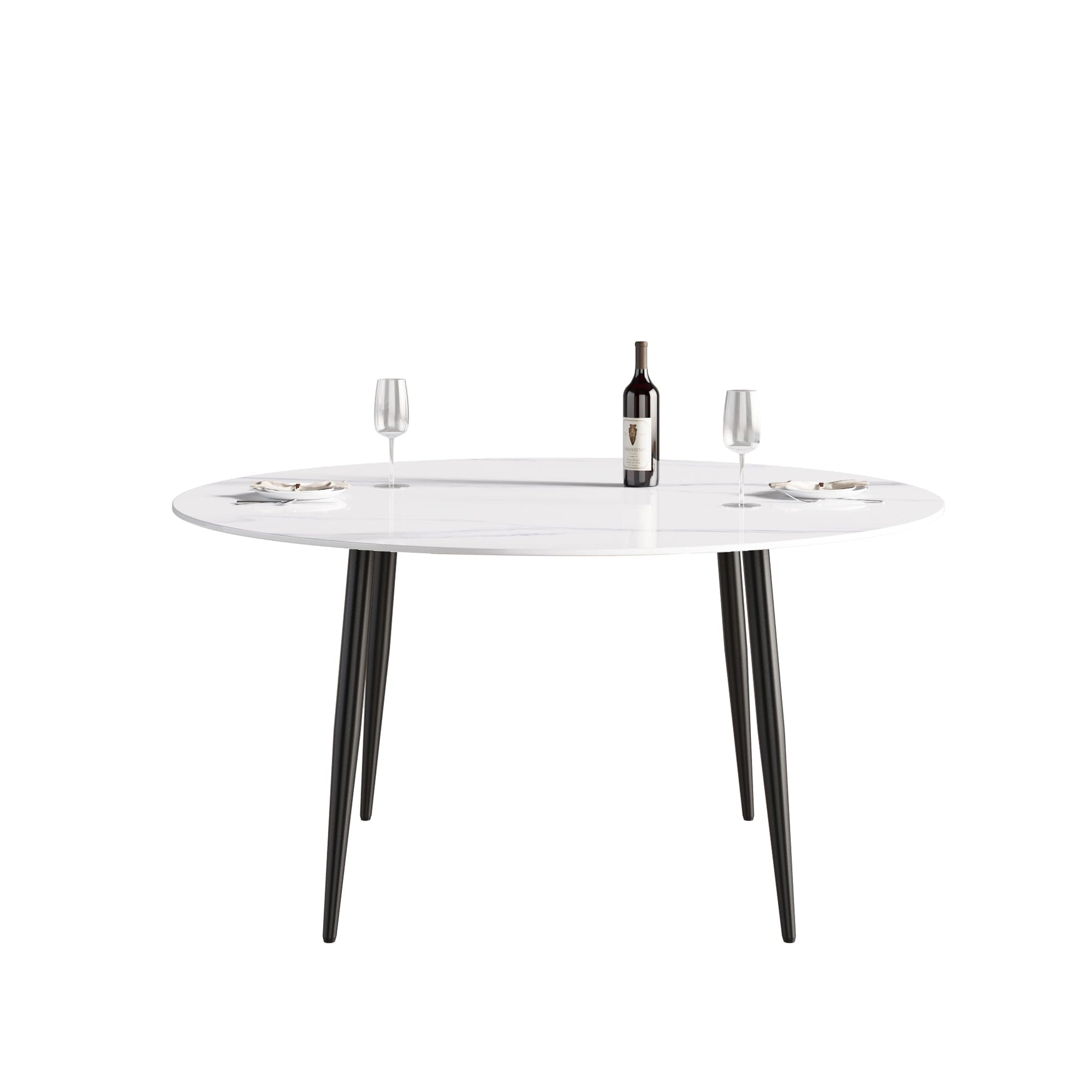 59.05"Modern man-made stone round black metal dining table-position for 6 people