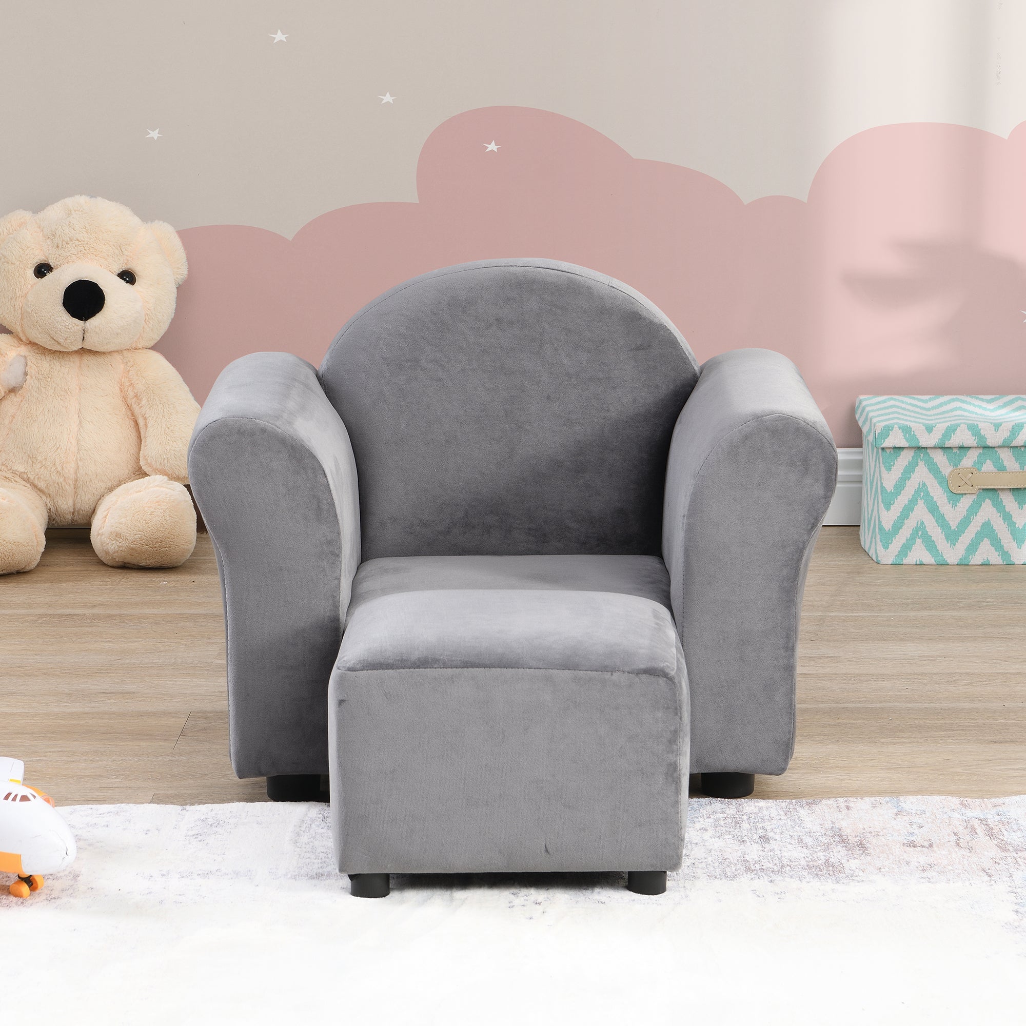 Kids Recliner Chair, Kids Upholstered Couch with ottoman