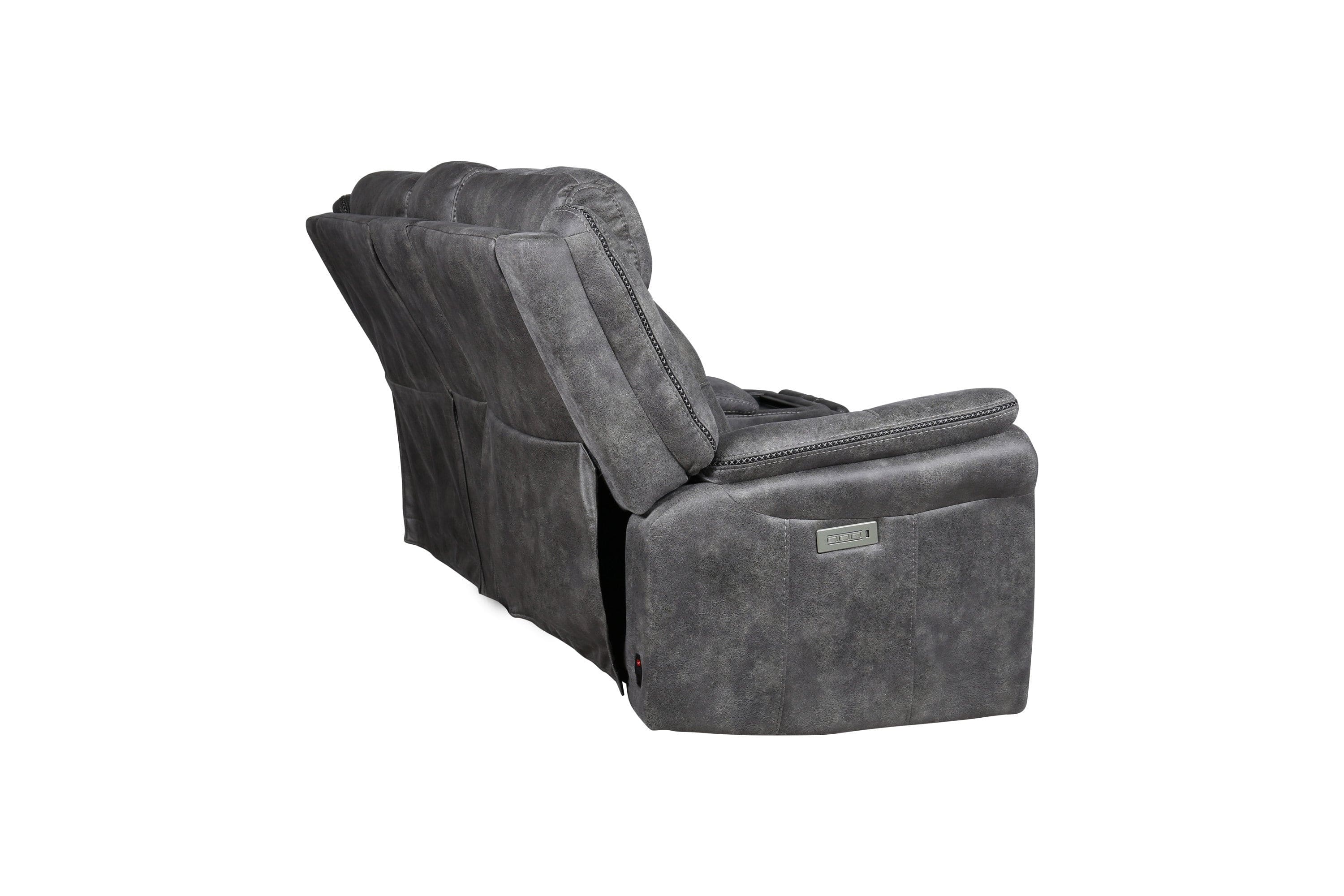 Transitional Console Loveseat - Gray Faux-Suede, Power Footrest, Power Headrest - Concealed Cupholders, Built-In Console - Comfortable and Durable Design