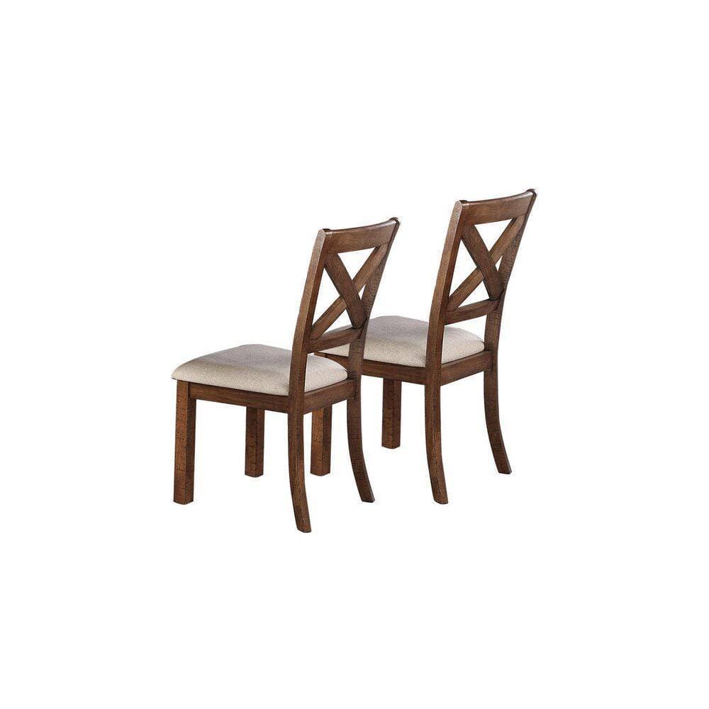 Set of 2 Side Chairs Natural Brown Finish Solid wood Contemporary Style Kitchen Dining Room Furniture Unique X- Design Chairs