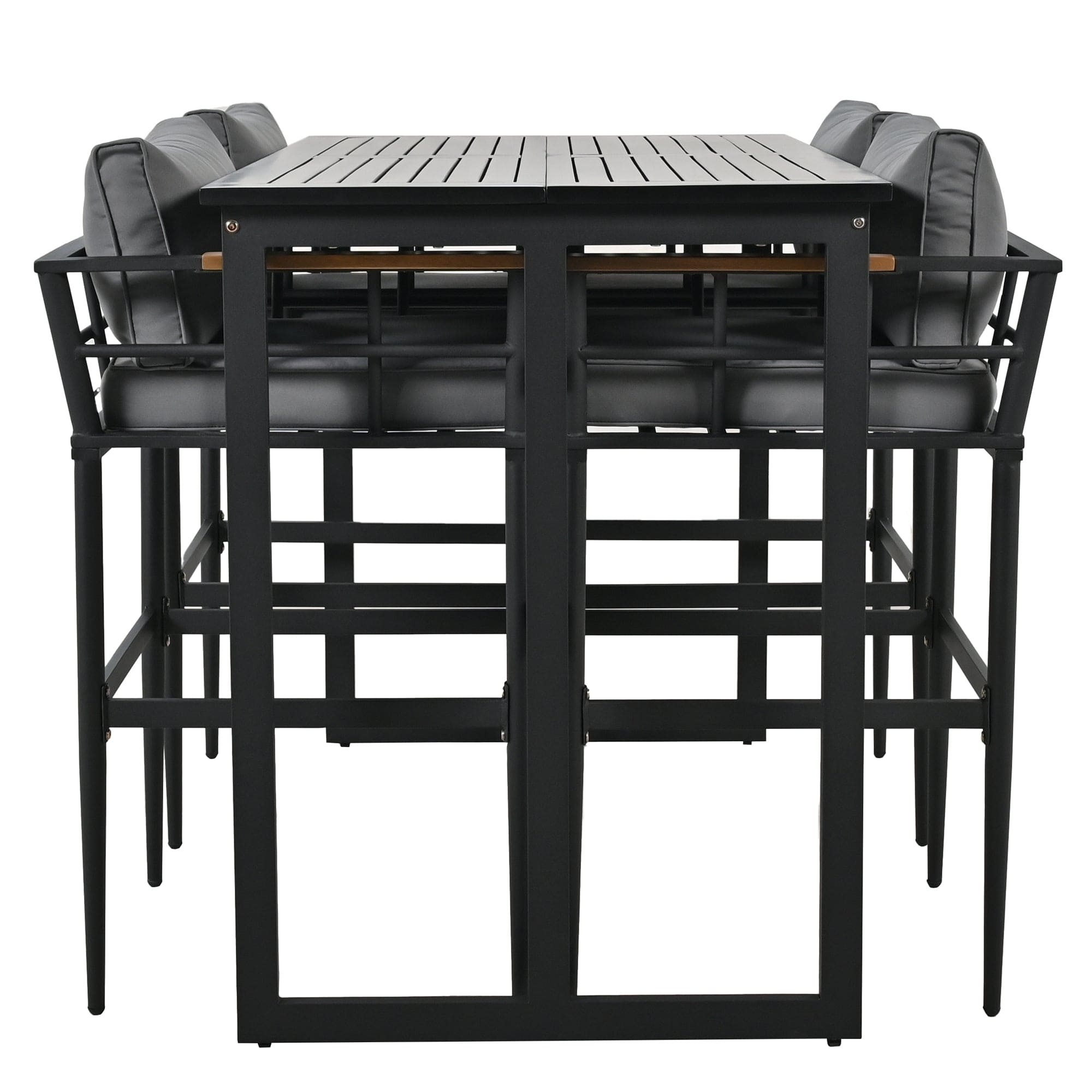 U_Style Steel Outdoor Dining Set with Acacia Wood Armrest Suitable For Patio, Balcony Or Backyard