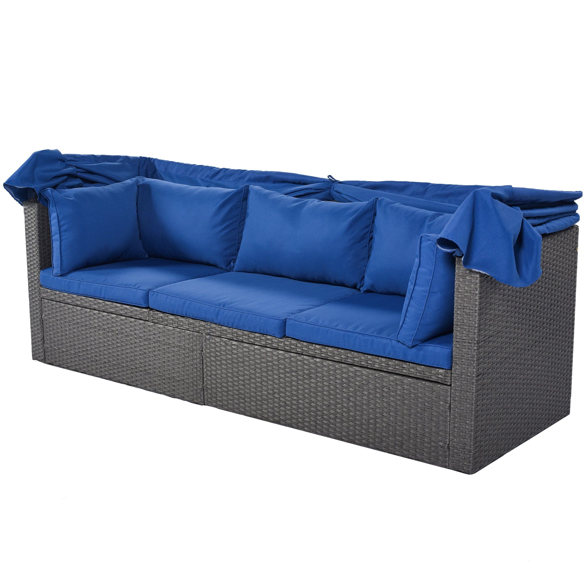 U_Style Outdoor Patio Rectangle Daybed with Retractable Canopy,  Wicker Furniture Sectional Seating with Washable Cushions, Backyard, Porch(As same as WY000263AAE)