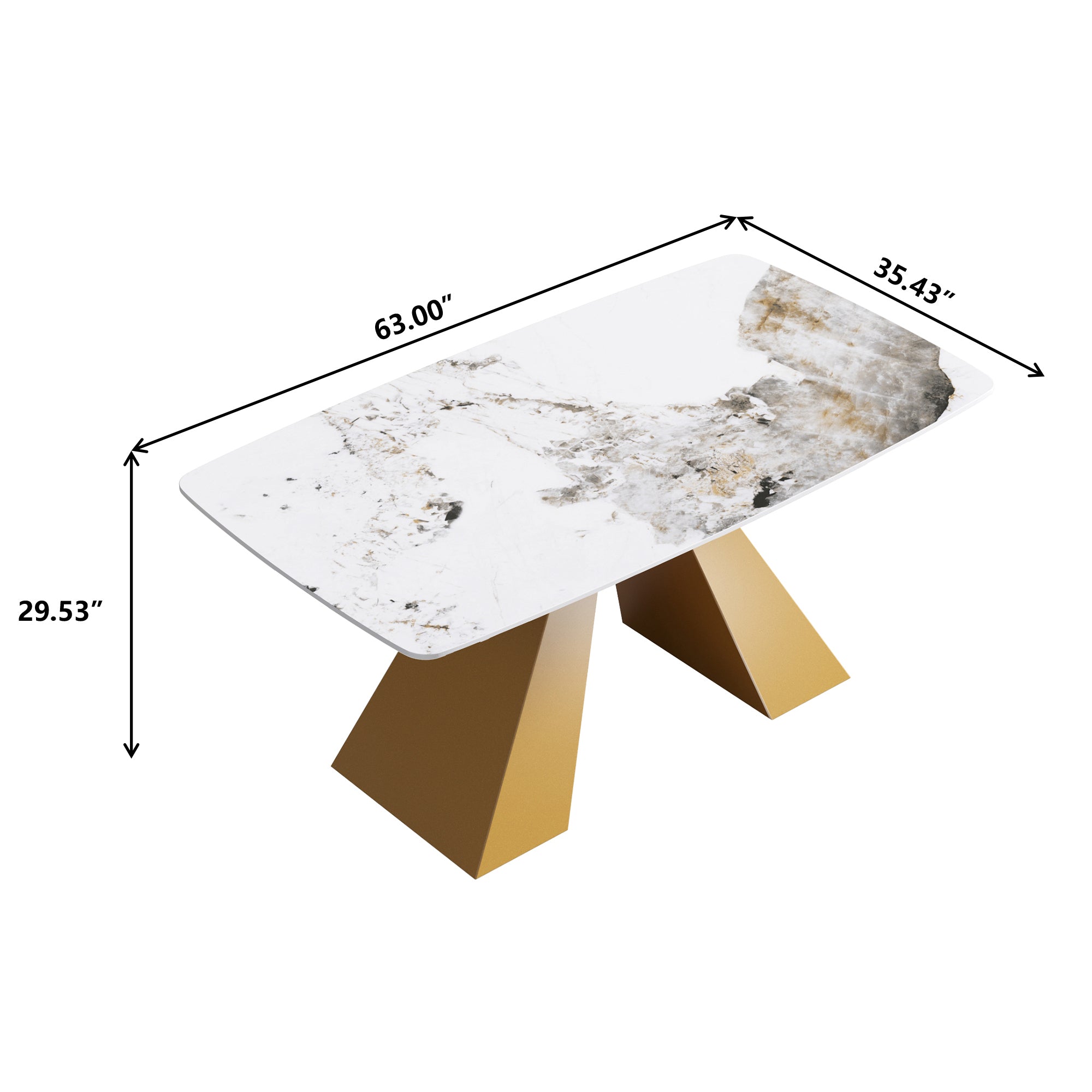 63"Modern artificial stone pandora white curved golden metal leg dining table -6 people