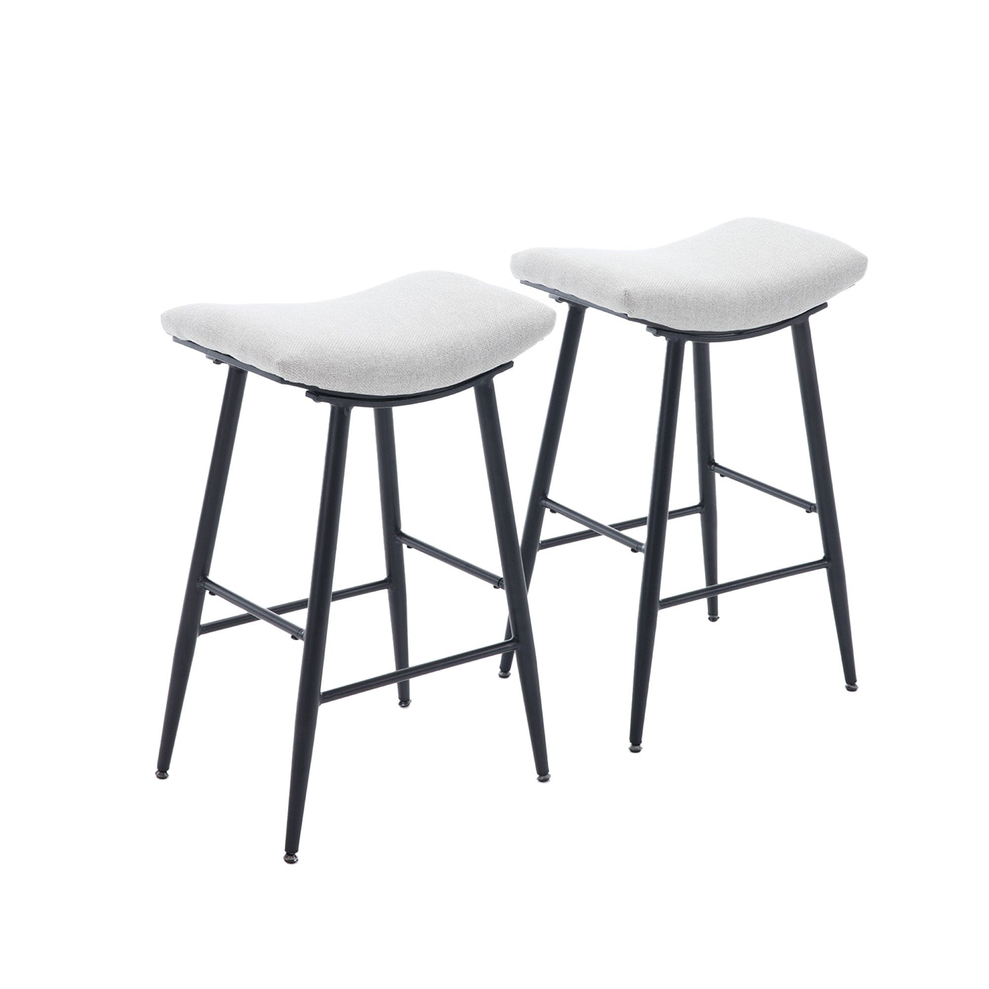 Bar Stools Set of 2 Armless Counter Low Bar Stools Without Back Modern Linen fabric Breakfast Stools with Metal Leg and Footrest,Beige Gray+Pale Blue