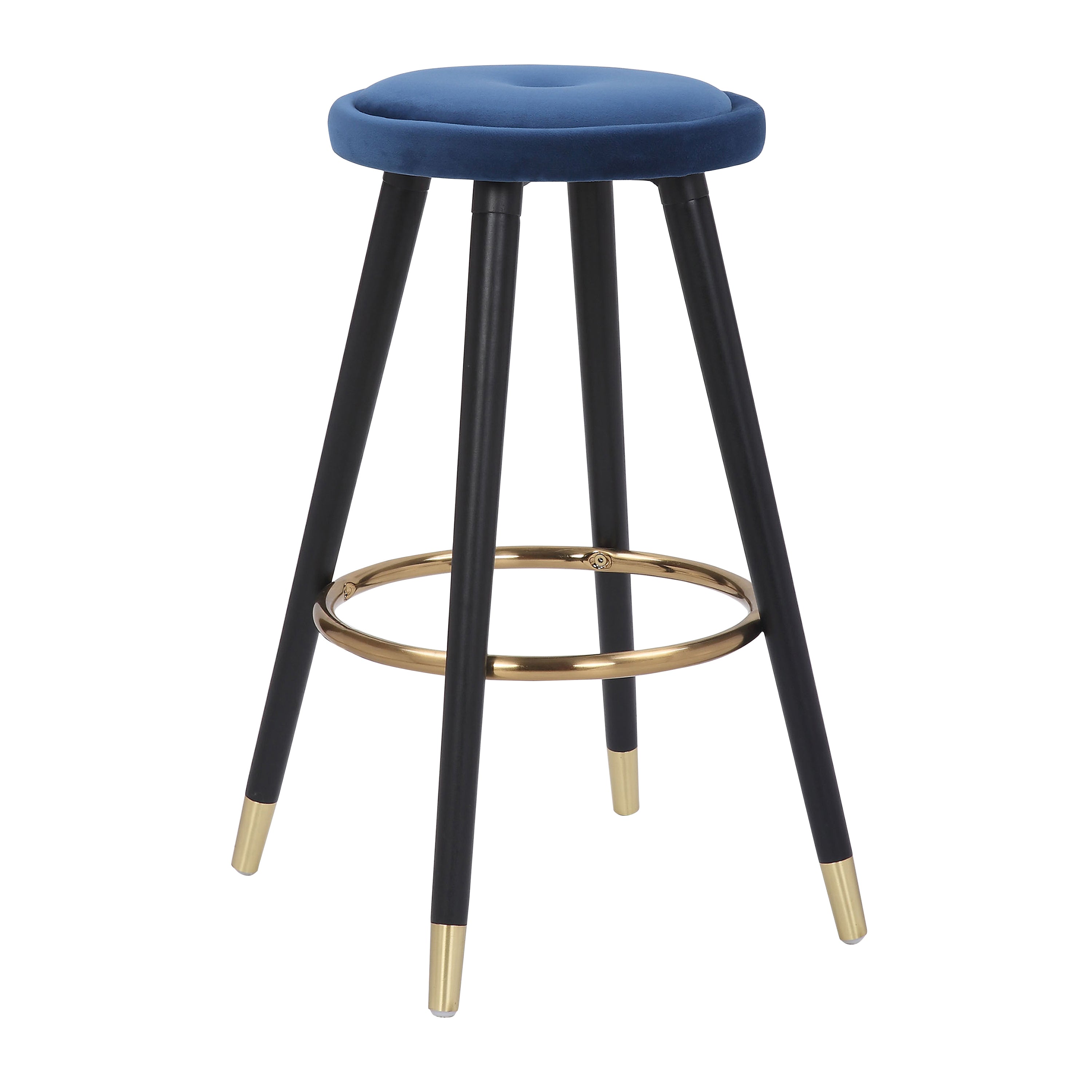 Cavalier Glam Counter Stool in Black Wood and Blue Velvet with Gold Accent by LumiSource - Set of 2