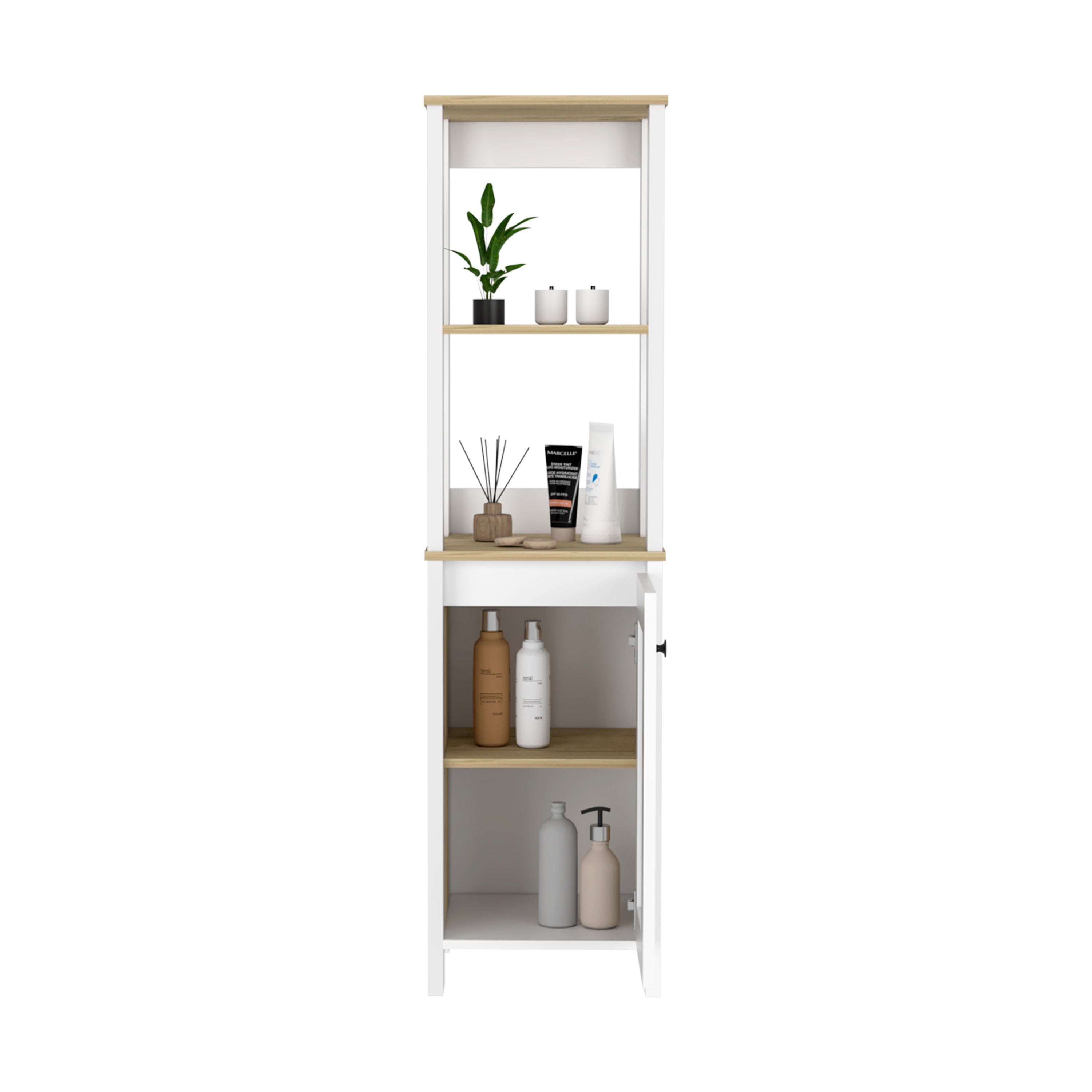 Linen Cabinet Jannes, Two Open Shelves, Single Door, Light Oak / White Finish