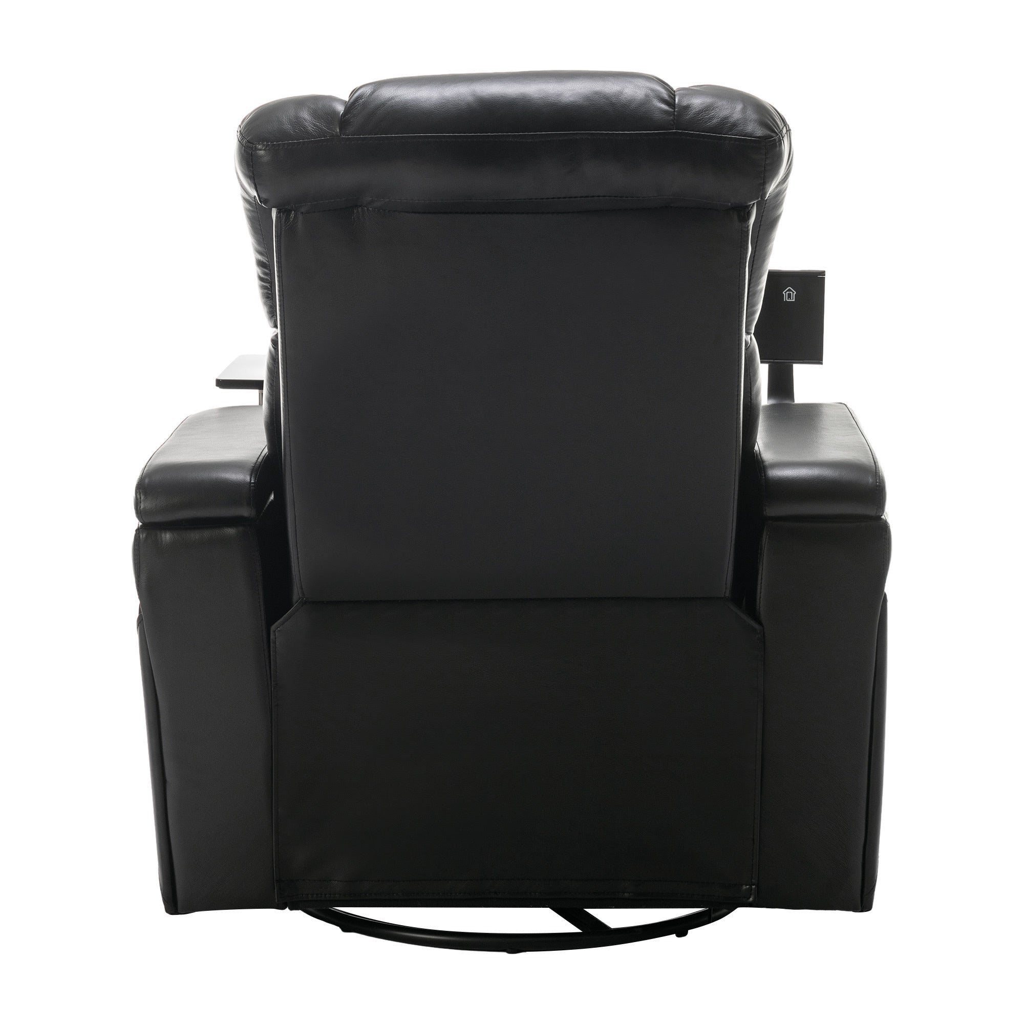 270 Degree Swivel PU Leather Power Recliner Individual Seat Home Theater Recliner with  Comforable Backrest, Tray Table,  Phone Holder, Cup Holder,  USB Port, Hidden Arm Storage for Living Room, Black