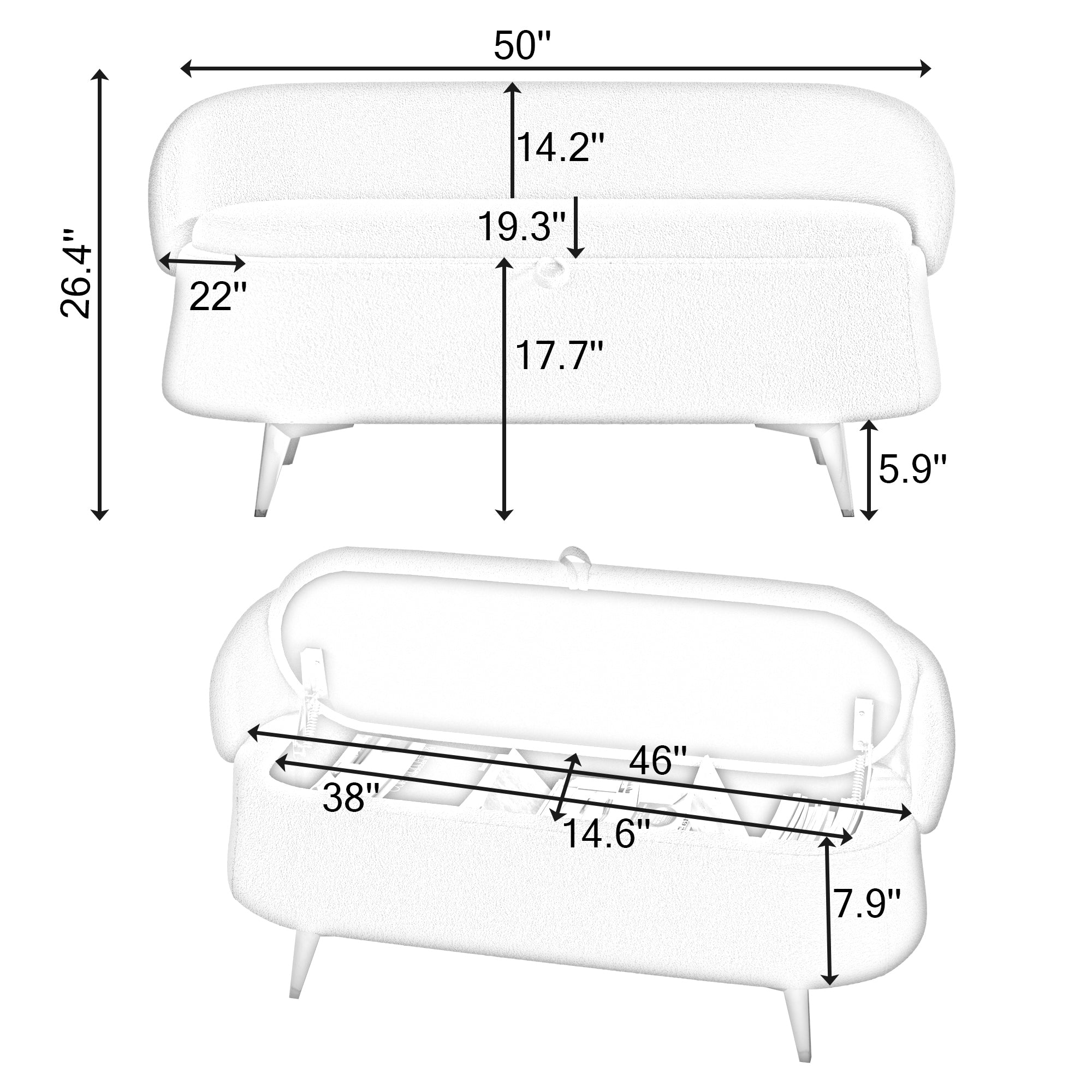 50 inchesMulti-functional long rectangular bed end storage sofa stool teddy fleece