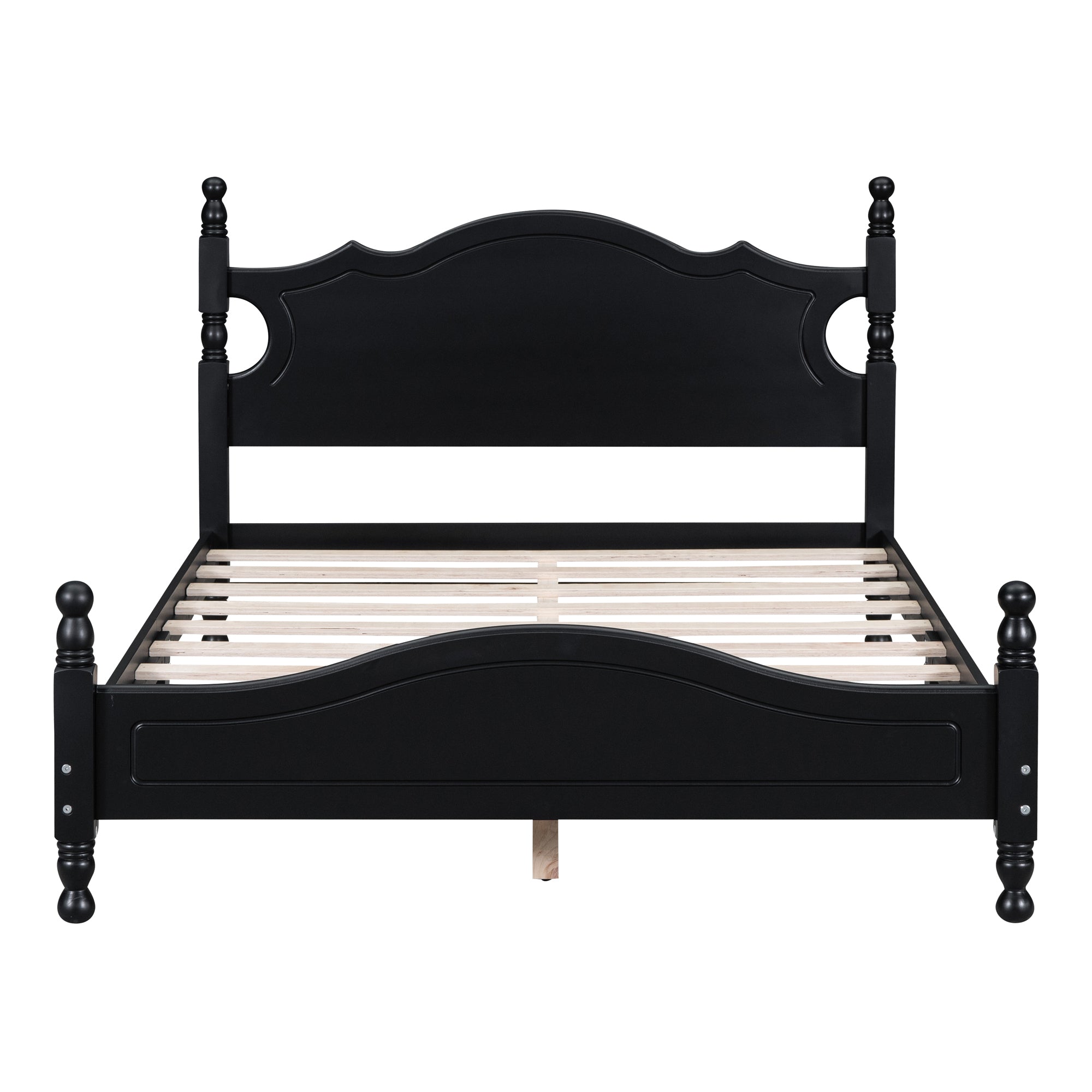 Full Size Wood Platform Bed Frame,Retro Style Platform Bed with Wooden Slat Support,Black