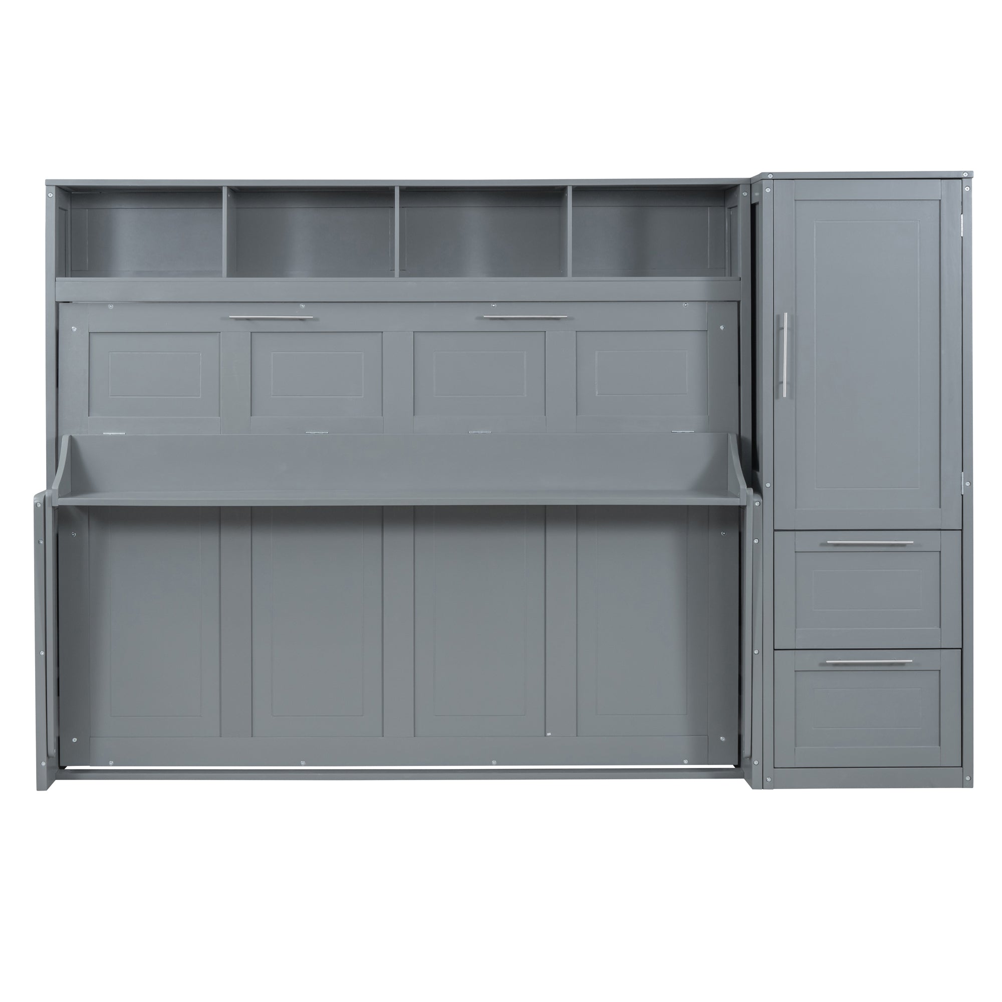 Full Size Murphy Bed Wall Bed with Closet and Drawers,Gray