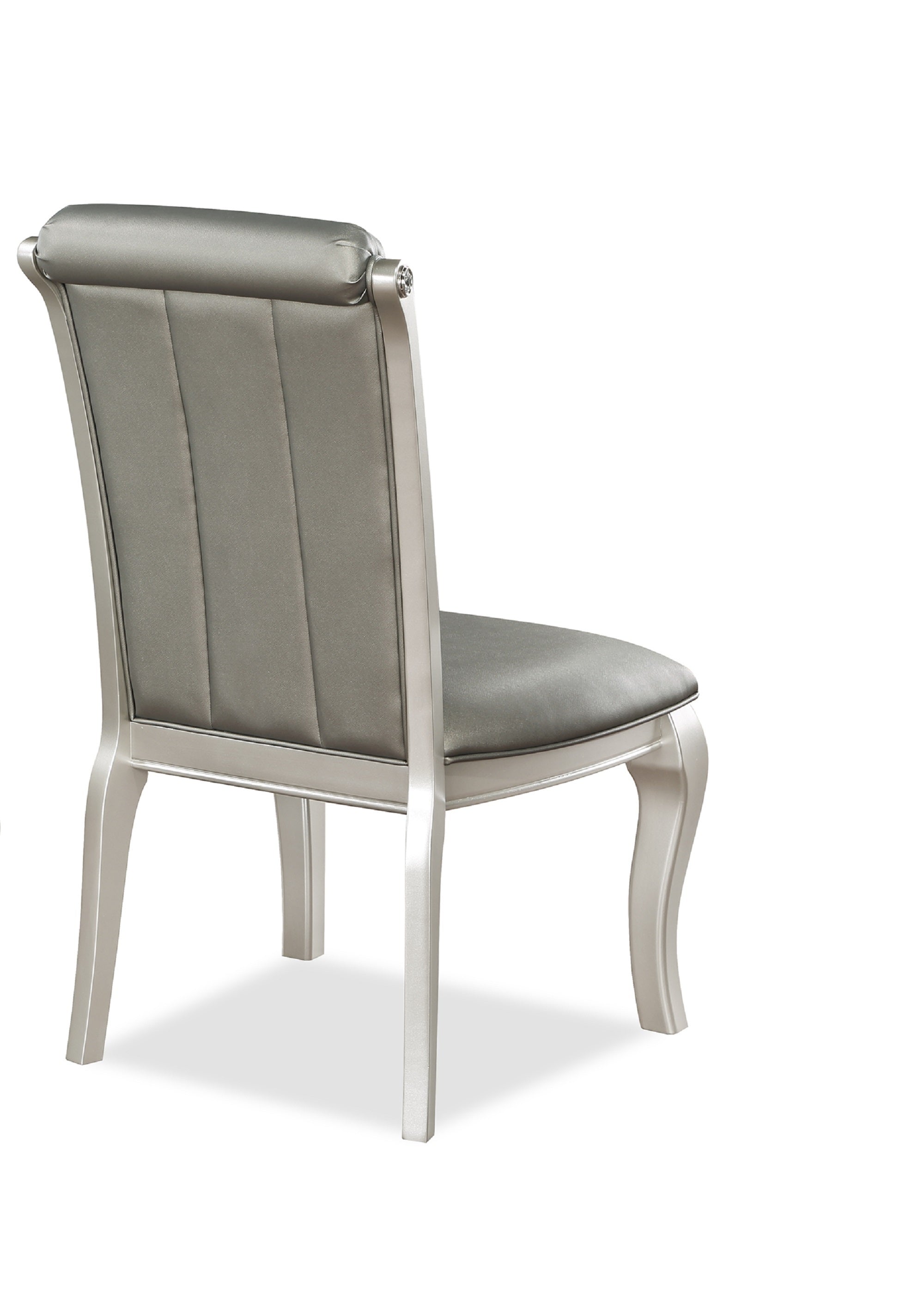 Formal Luxurious Dining Chairs Set of 2 Champagne / Silver Solid Wood High-quality Faux Leather Cushion Button Tufted Side Chairs Kitchen Dining Room Furniture