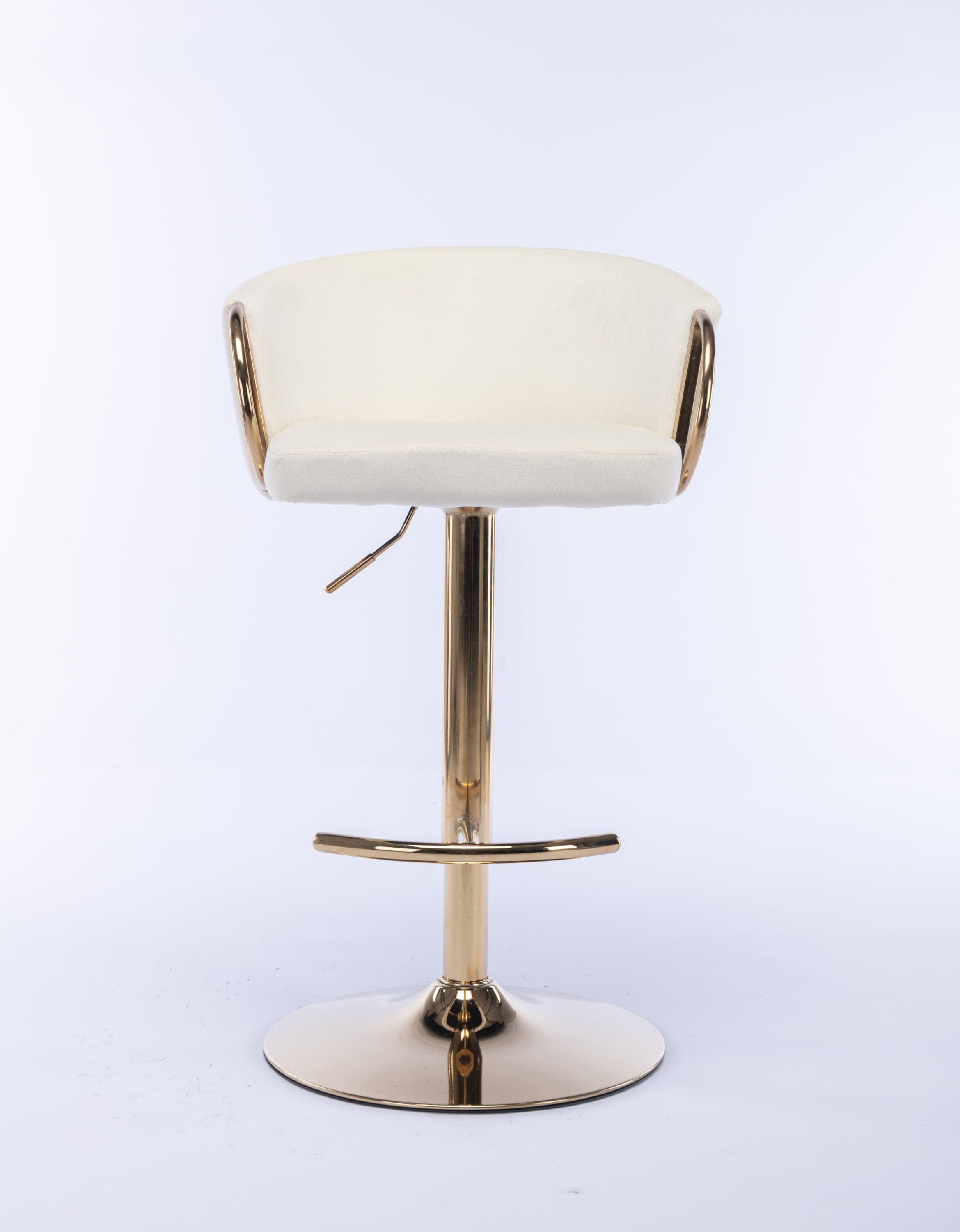 Set of 2  Bar Stools,with Chrome Footrest and Base Swivel Height Adjustable Mechanical Lifting Velvet + Golden Leg Simple Bar Stool-Ivory