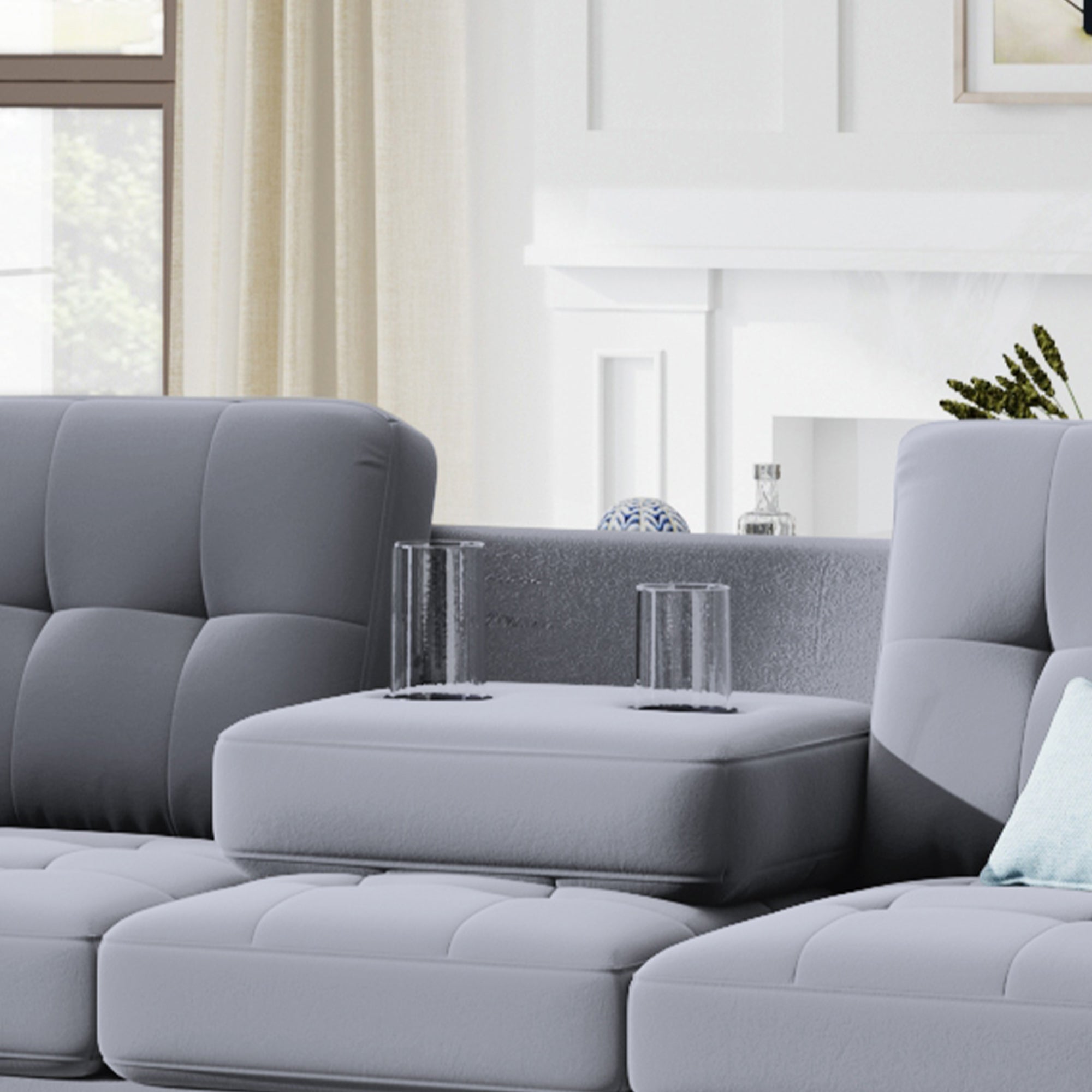 Orisfur. Sectional Sofa with Reversible Chaise Lounge, L-Shaped Couch with Storage Ottoman and Cup Holders