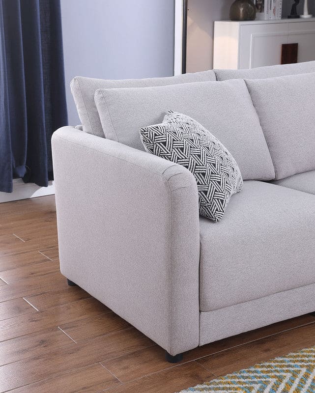 Penelope Light Gray Linen Fabric Reversible 7PC Modular Sectional Sofa with Ottoman and Pillows