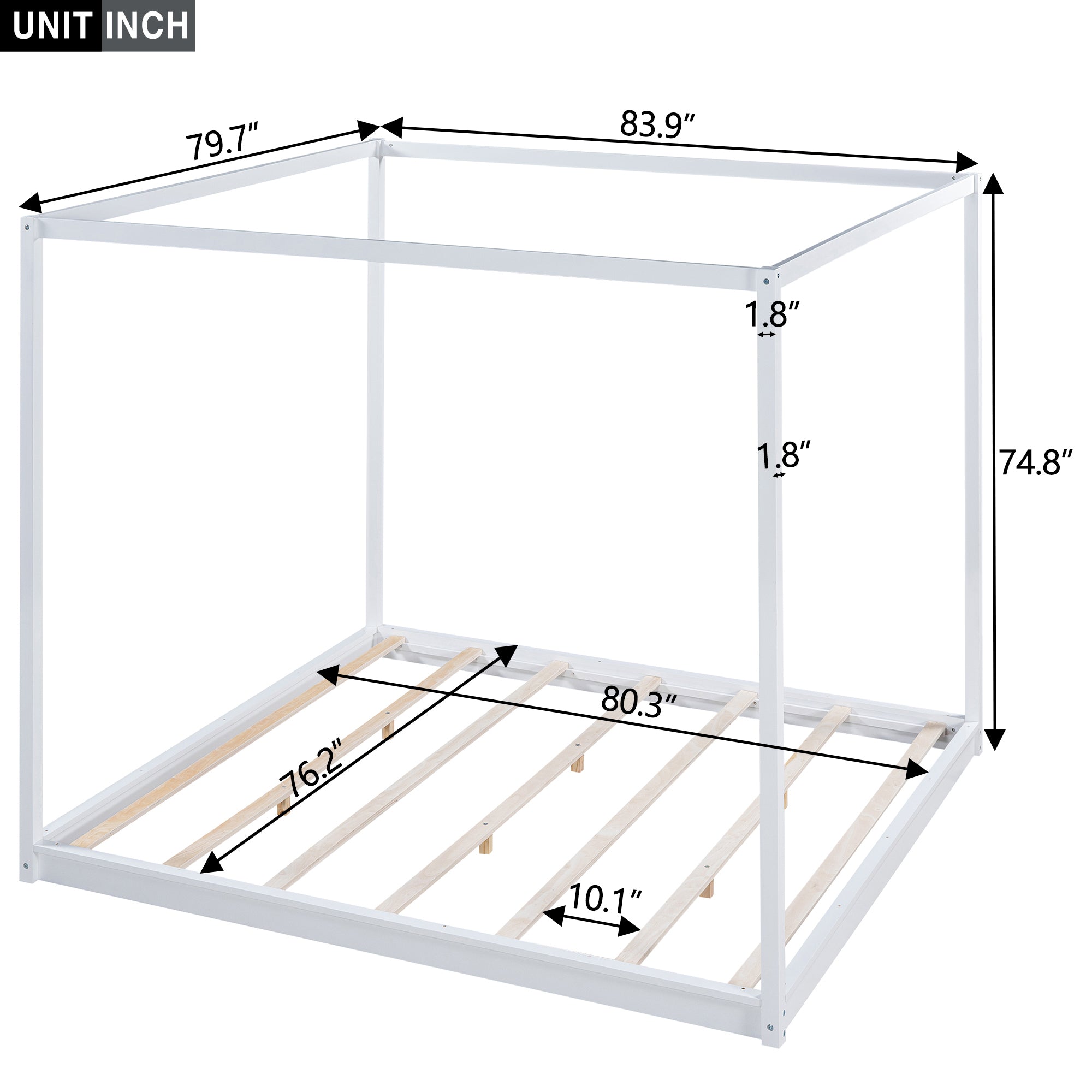 King Size Canopy Platform Bed with Support Legs,White