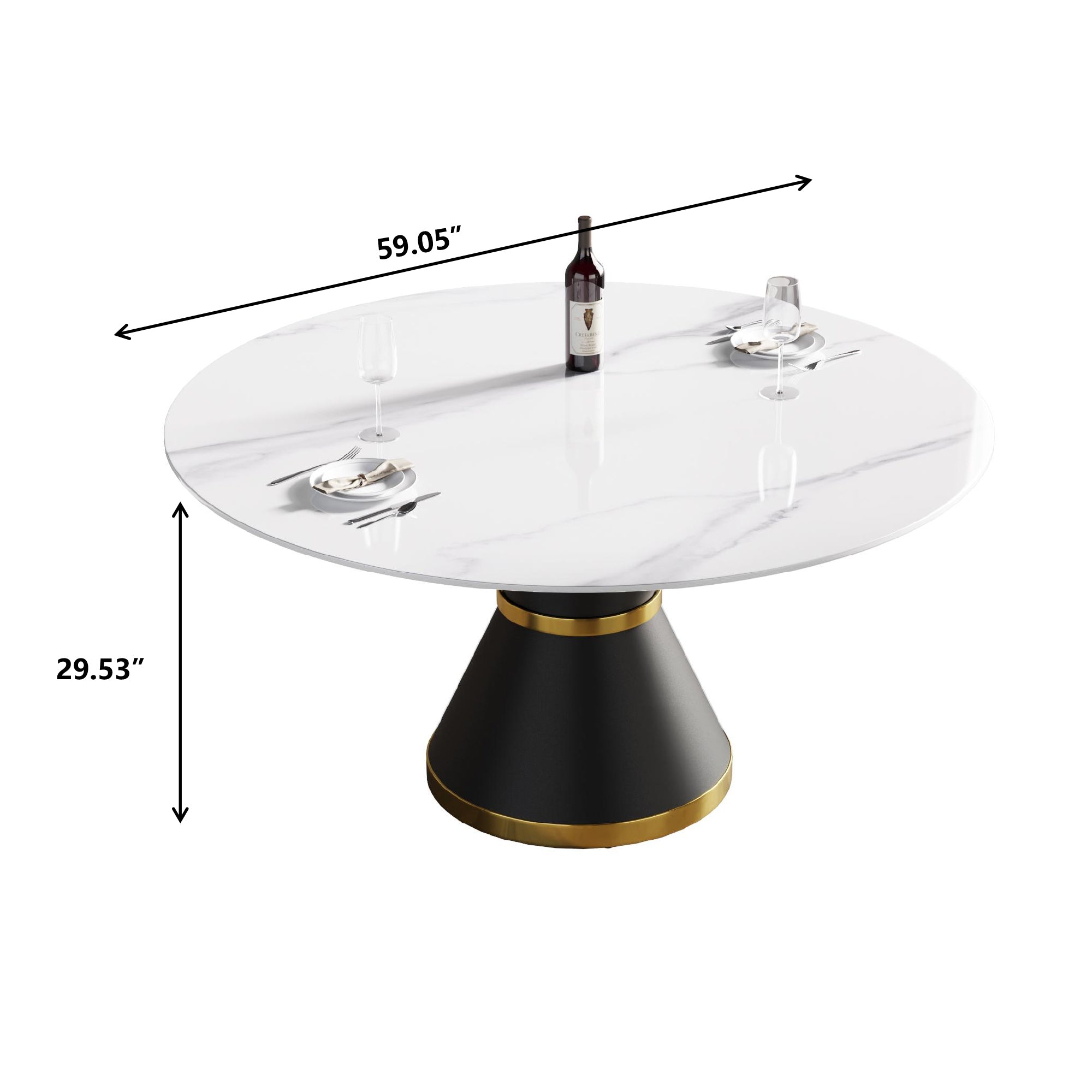 59.05"Modern artificial stone round black carbon steel base dining table-can accommodate 6 people