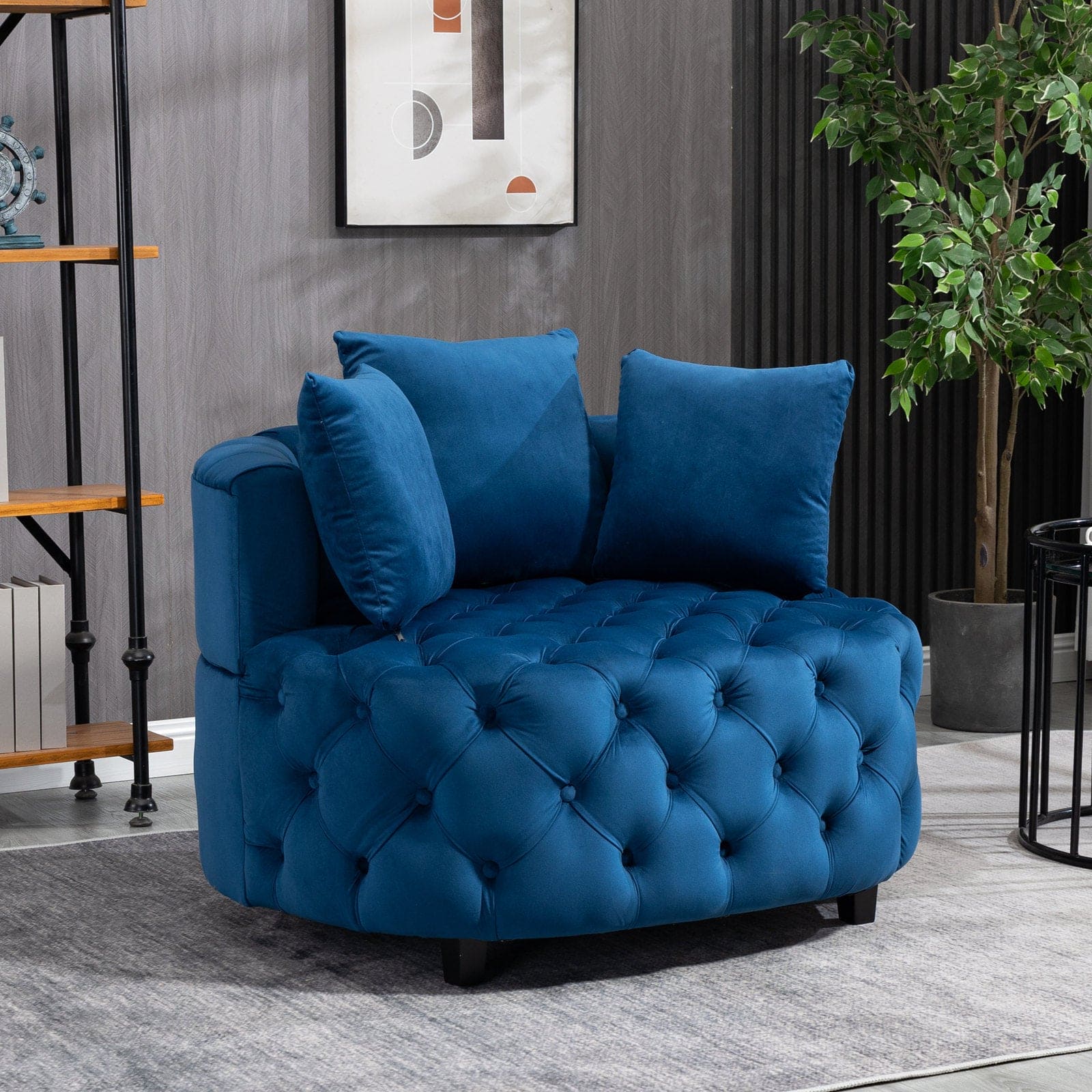 A&A Furniture,Accent Chair / Classical Barrel Chair for living room / Modern Leisure Sofa Chair (Blue)